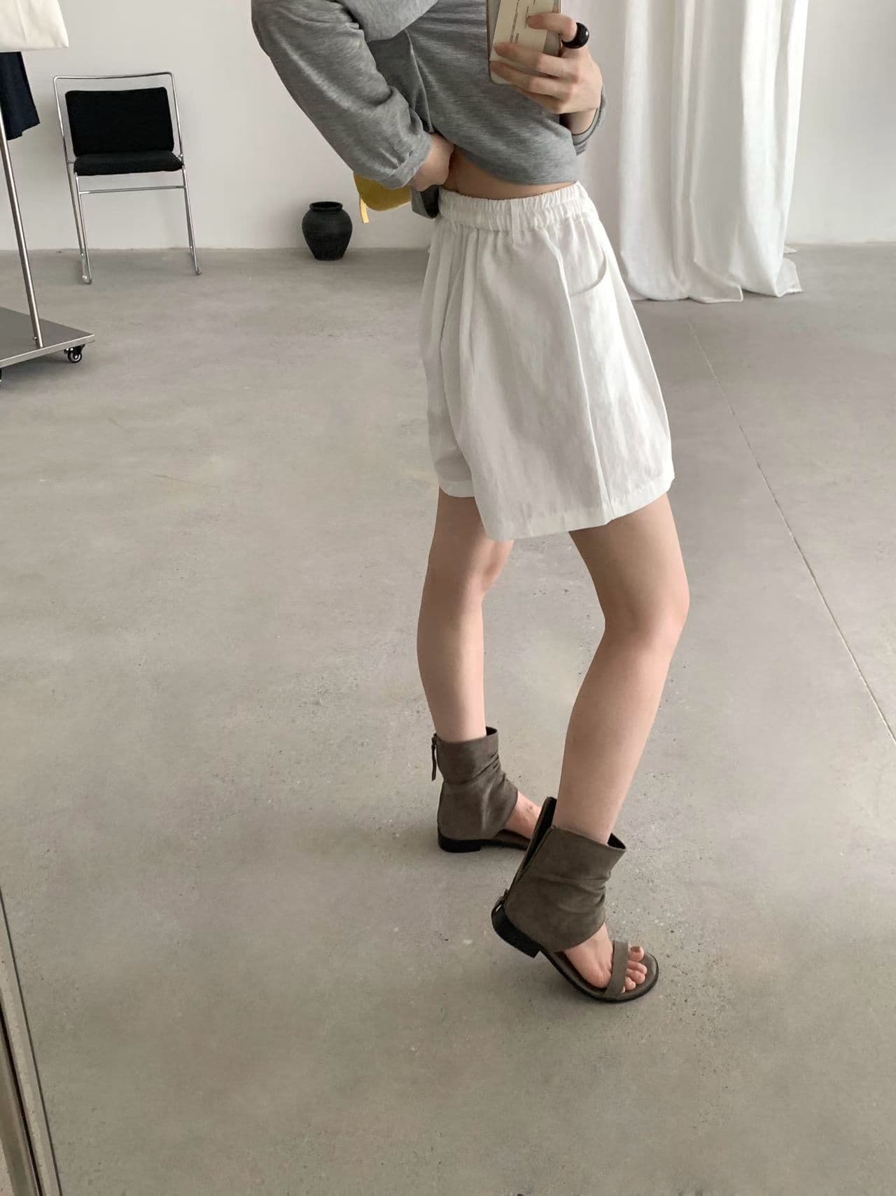 실사 여름 켜기 새로운 출퇴근 미니멀리즘 워싱 면 넓은 다리 슬림해 보이는 허리밴드 다용도 편안함 캐주얼 반바지 상세 이미지 8