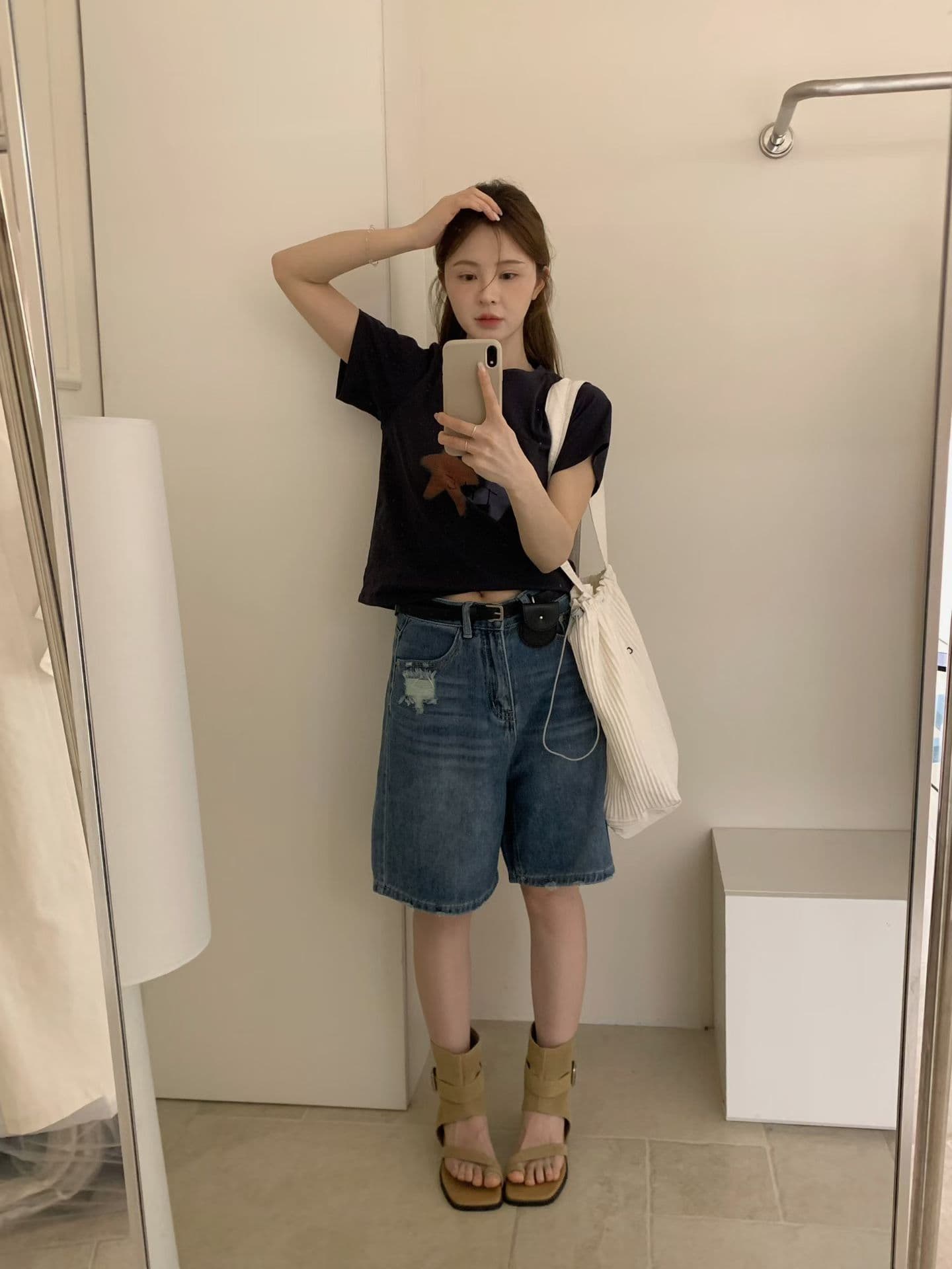 실사 여름 켜기 새로운 갈기 4 점 바지 캐주얼 다용도 선택하지 마라. 사람들 데님 반바지 경기 힙색 상세 이미지 6