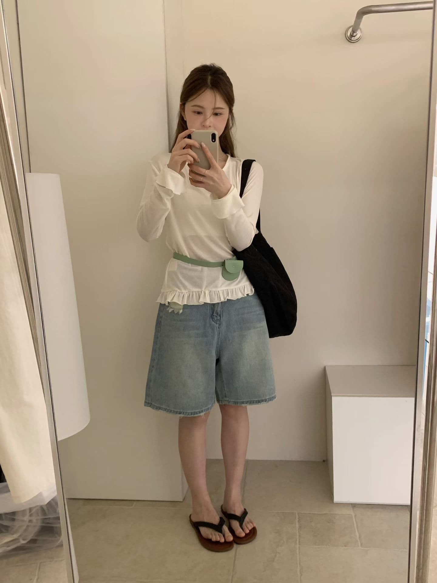 실사 여름 켜기 새로운 갈기 4 점 바지 캐주얼 다용도 선택하지 마라. 사람들 데님 반바지 경기 힙색 상세 이미지 8