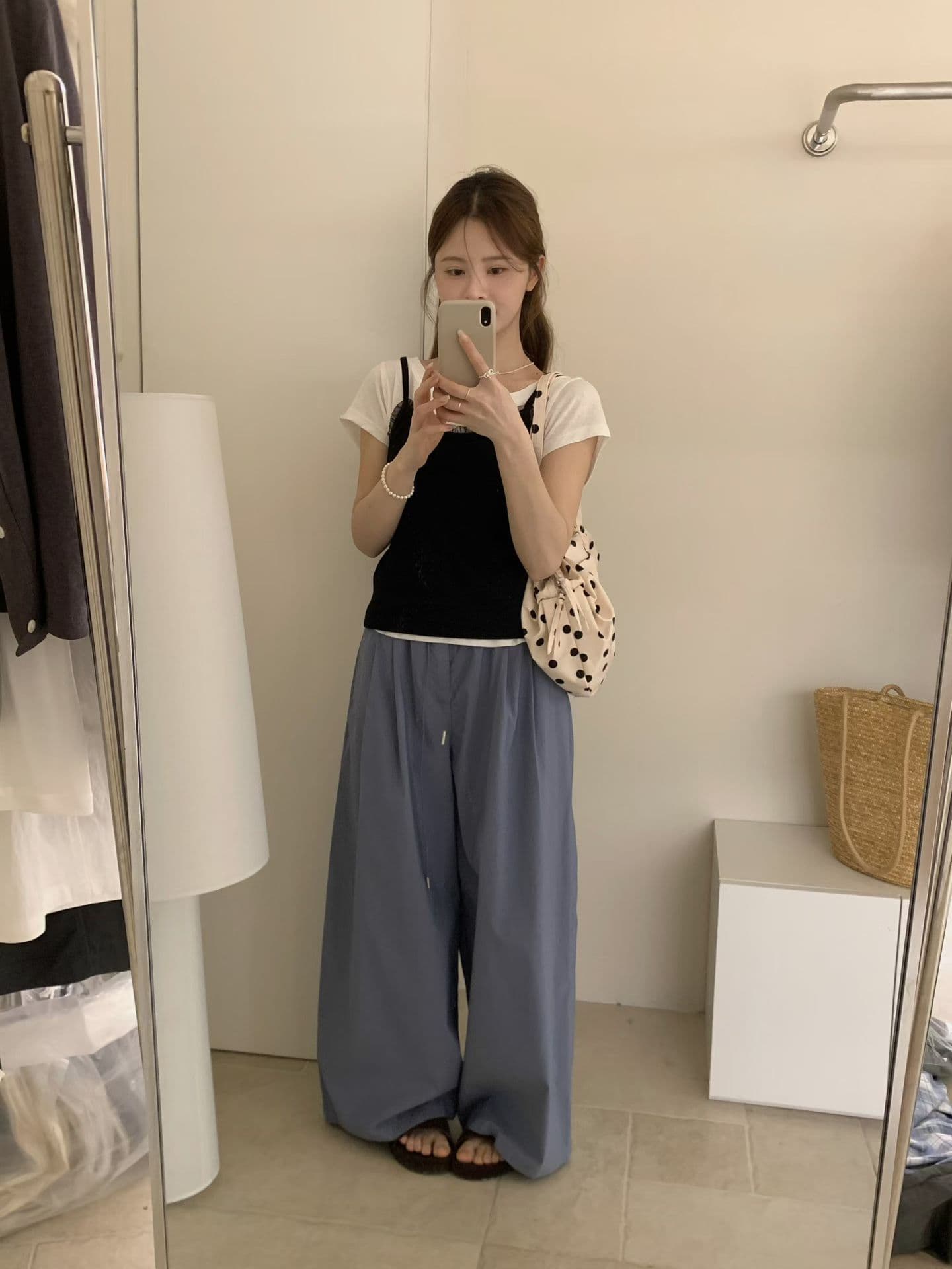 실사 여름 켜기 새로운 제인 한 다용도 허리밴드 플리츠 루즈핏 캐주얼 바지 상세 이미지 8