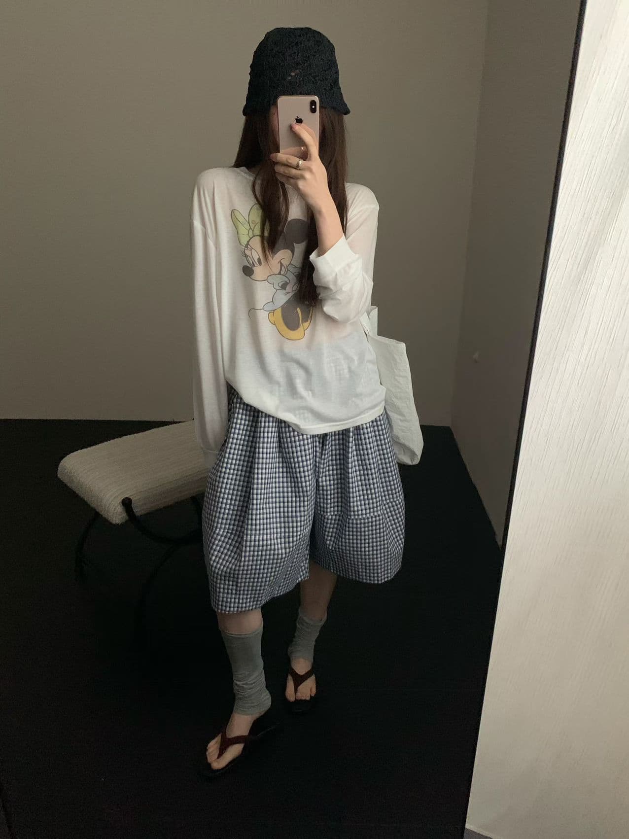 실사 26 여름 켜기 새로운 한 부서 작은 청신 체크무늬 슬림해 보이는 허리밴드 캐주얼 반바지 상세 이미지 4