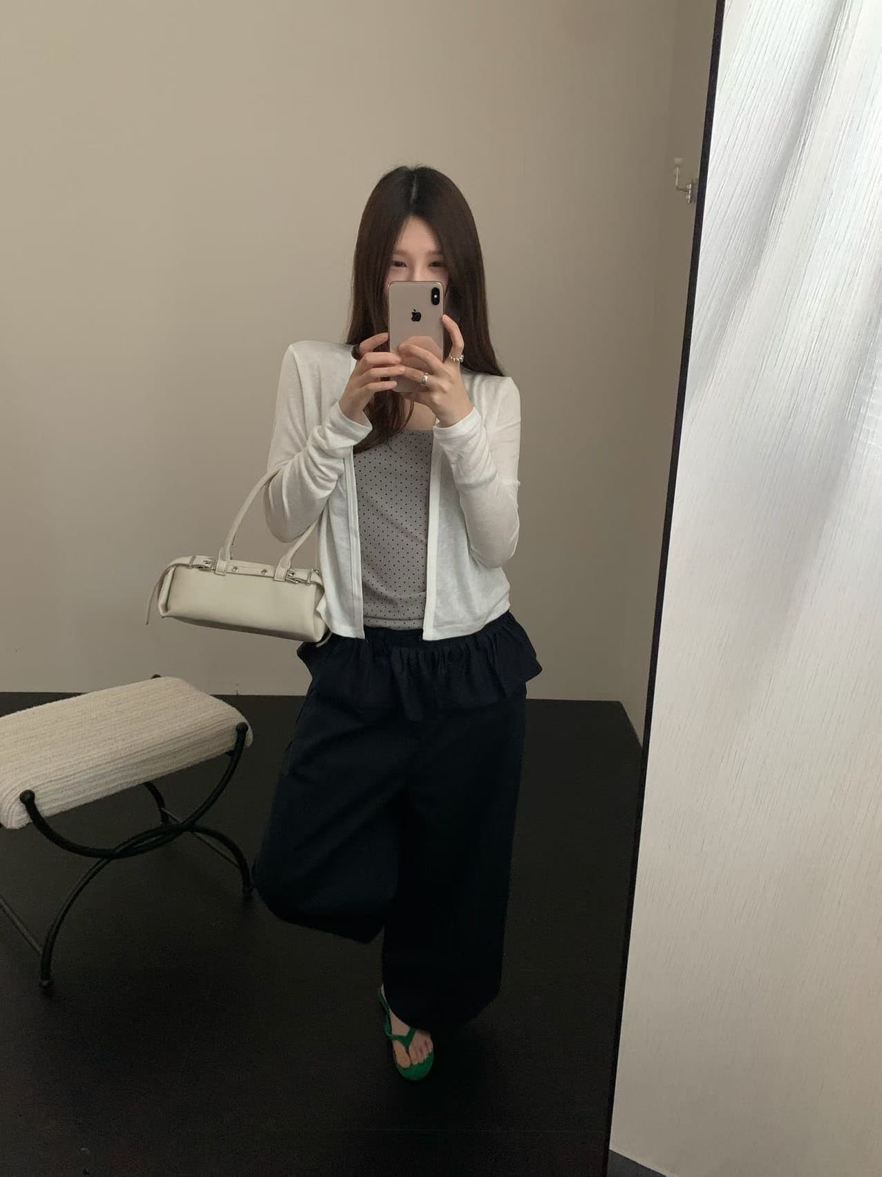 실사 26 여름 켜기 새로운 한 부서 미니멀리즘 도트 무늬 캐미솔 긴팔 오픈 가디건 투피스 세트 캐주얼 다용도 맨위 이미지 5