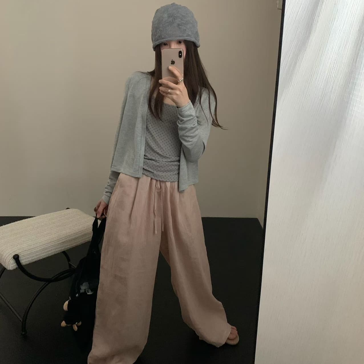 실사 26 여름 켜기 새로운 한 부서 미니멀리즘 도트 무늬 캐미솔 긴팔 오픈 가디건 투피스 세트 캐주얼 다용도 맨위 이미지 6