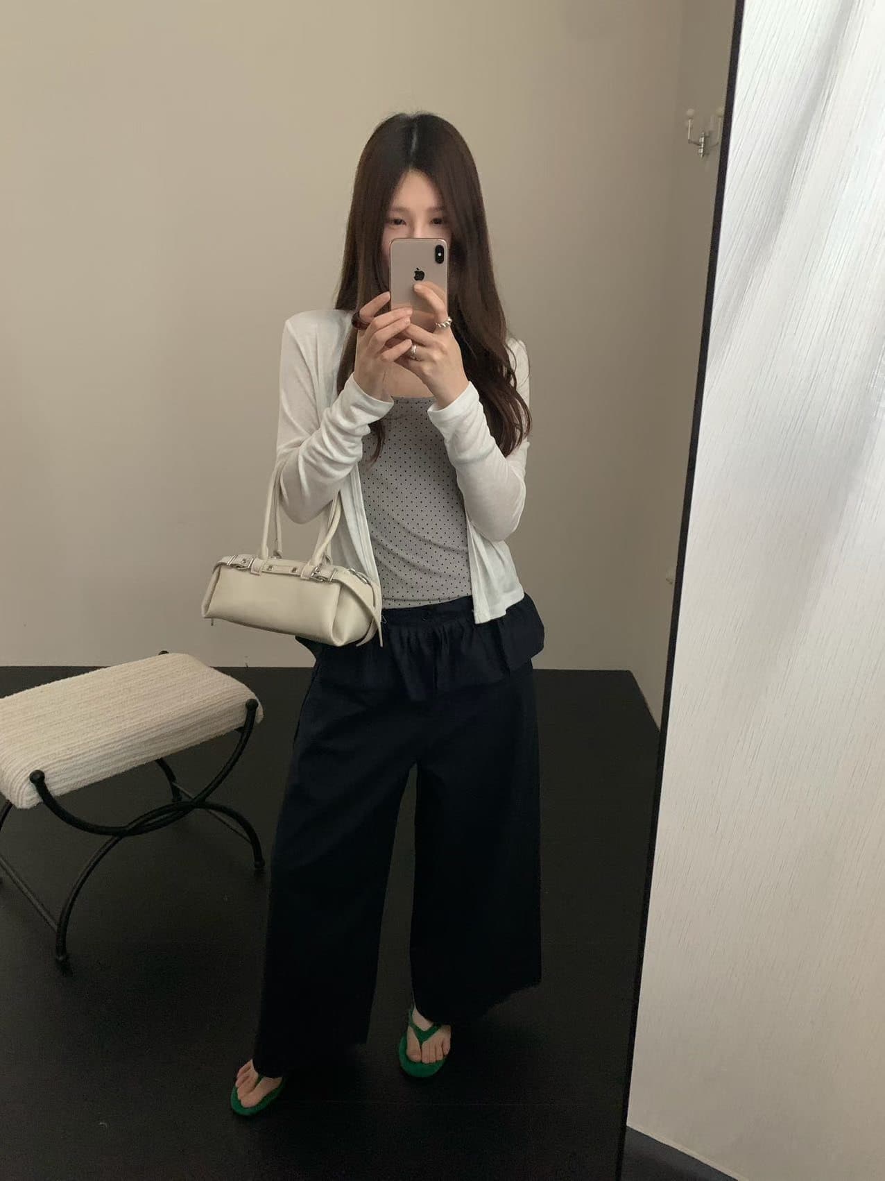 실사 26 여름 켜기 새로운 한 부서 미니멀리즘 도트 무늬 캐미솔 긴팔 오픈 가디건 투피스 세트 캐주얼 다용도 맨위 상세 이미지 2