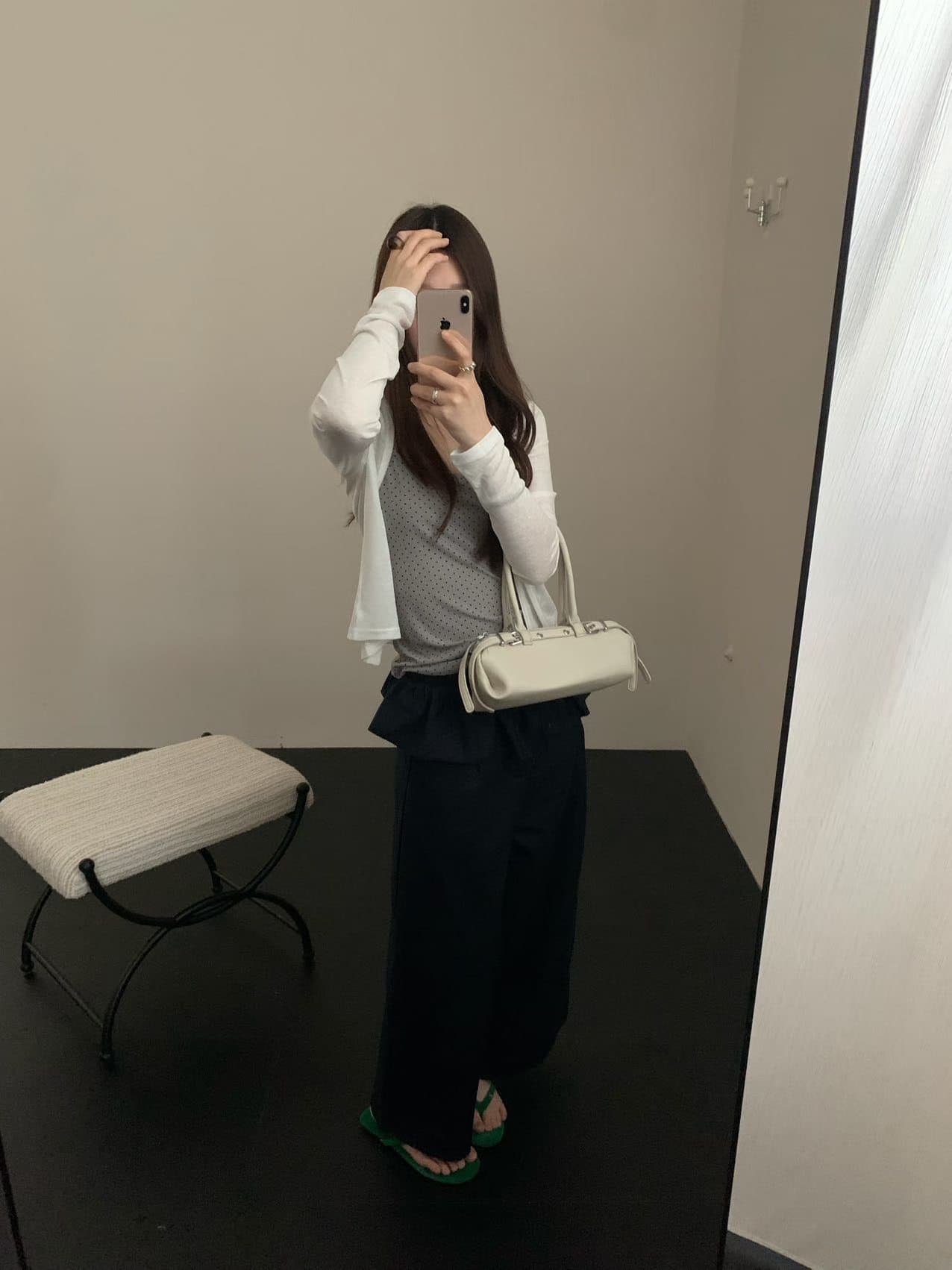 실사 26 여름 켜기 새로운 한 부서 미니멀리즘 도트 무늬 캐미솔 긴팔 오픈 가디건 투피스 세트 캐주얼 다용도 맨위 상세 이미지 4