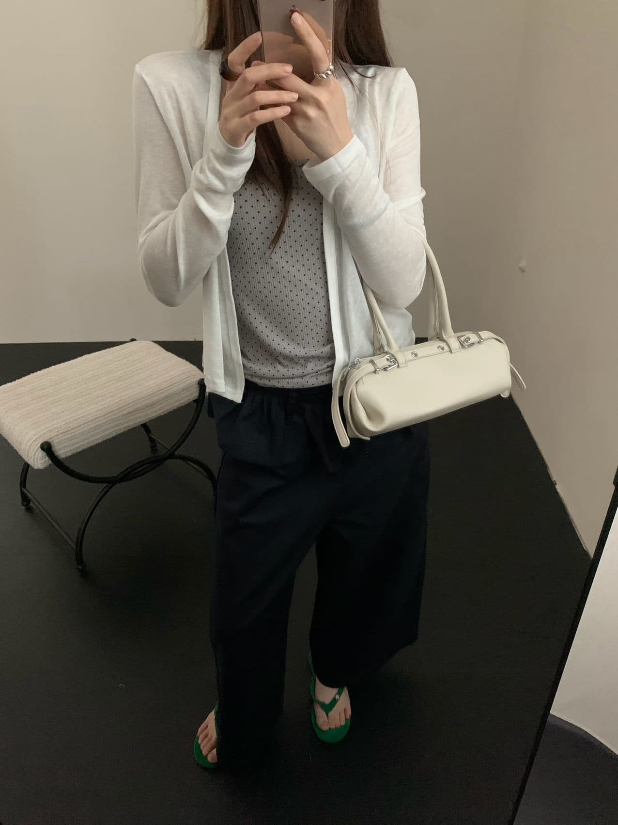 실사 26 여름 켜기 새로운 한 부서 미니멀리즘 도트 무늬 캐미솔 긴팔 오픈 가디건 투피스 세트 캐주얼 다용도 맨위 상세 이미지 5