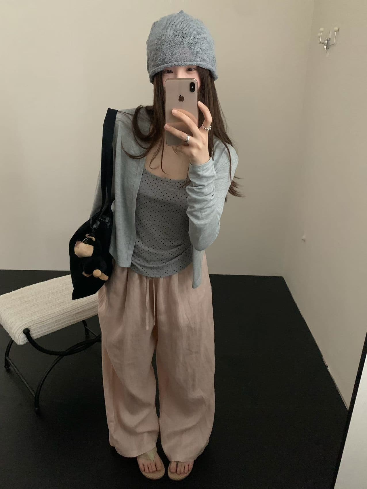 실사 26 여름 켜기 새로운 한 부서 미니멀리즘 도트 무늬 캐미솔 긴팔 오픈 가디건 투피스 세트 캐주얼 다용도 맨위 상세 이미지 14