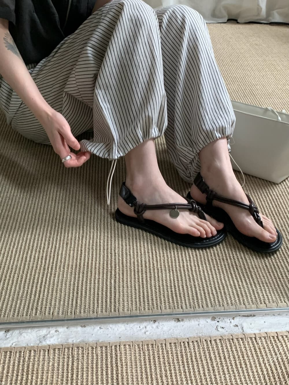 여름 켜기 새로운 한 부서 허리밴드 스트라이프 캐주얼 바지 상세 이미지 5