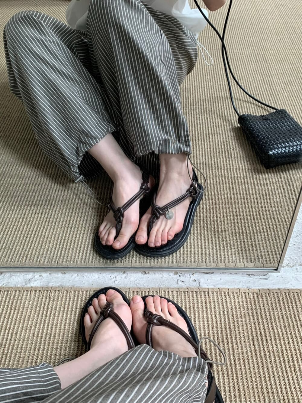 여름 켜기 새로운 한 부서 허리밴드 스트라이프 캐주얼 바지 상세 이미지 9