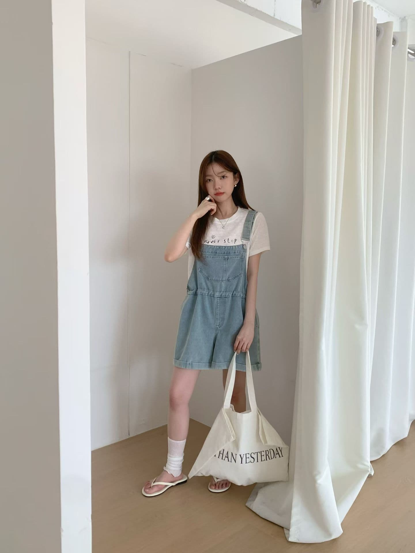 26 여름 켜기 새로운 한 부서 연령 감소 데님 멜빵 반바지 여름 2026 루즈핏 넓은 다리 슬림해 보이는 작은 키 멜빵 바지 상세 이미지 7