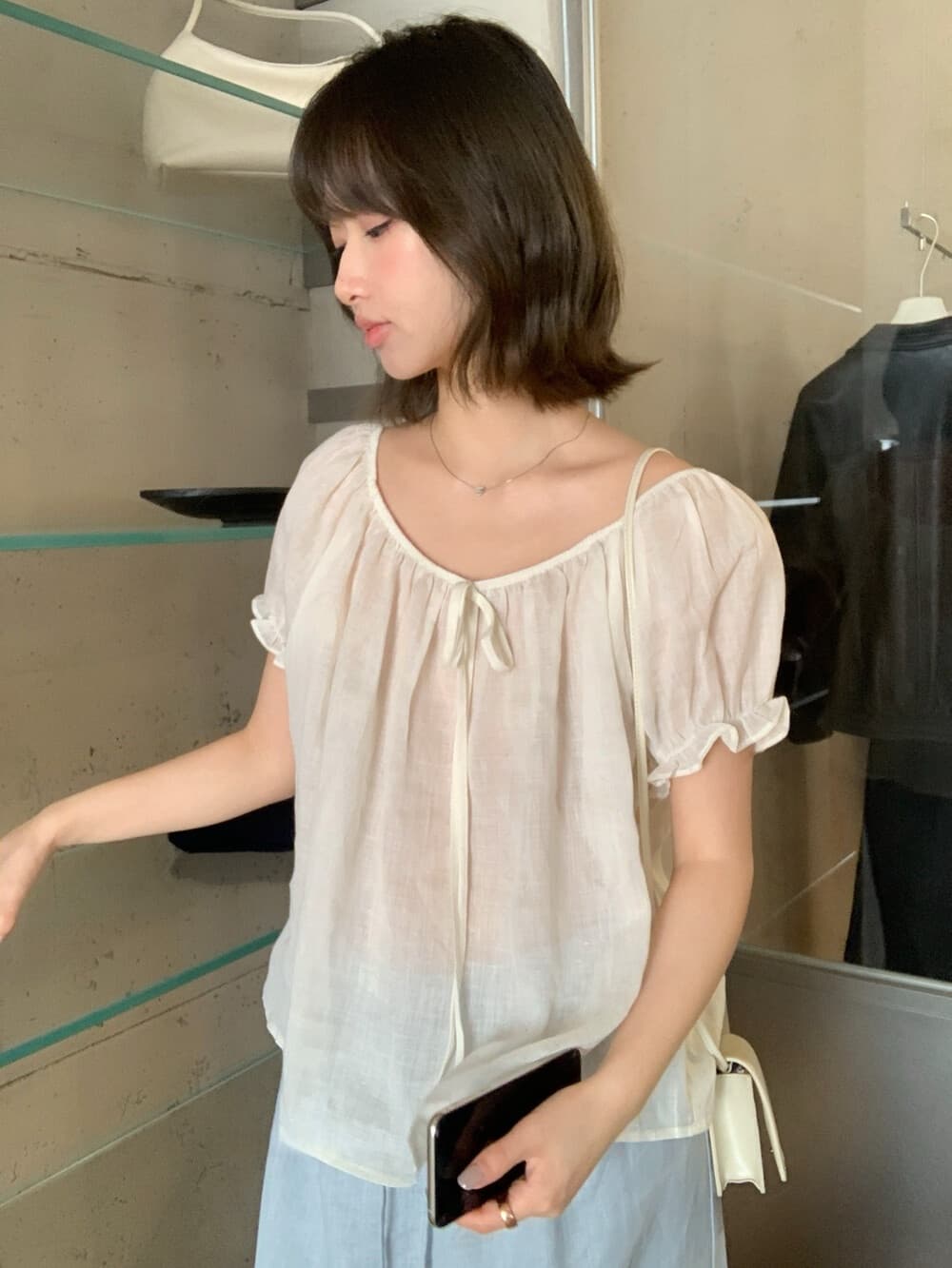 26 여름 켜기 새로운 슈퍼 대 폭발 높은 품질 라미 맨위 코라 오프숄더 작은 셔츠 상세 이미지 17