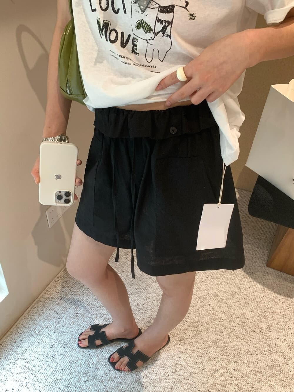 표지 고기 디스플레이 다리 길이 연꽃 잎 허리 마 재료 버전 슬림해 보이는 캐주얼 반바지 상세 이미지 12