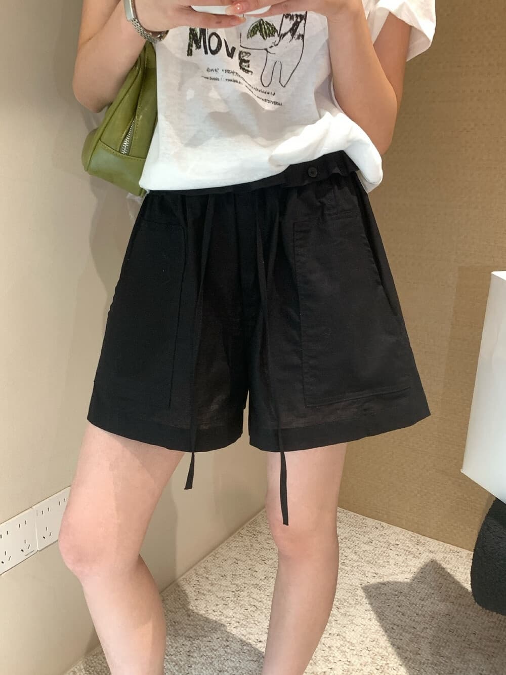 표지 고기 디스플레이 다리 길이 연꽃 잎 허리 마 재료 버전 슬림해 보이는 캐주얼 반바지 상세 이미지 13