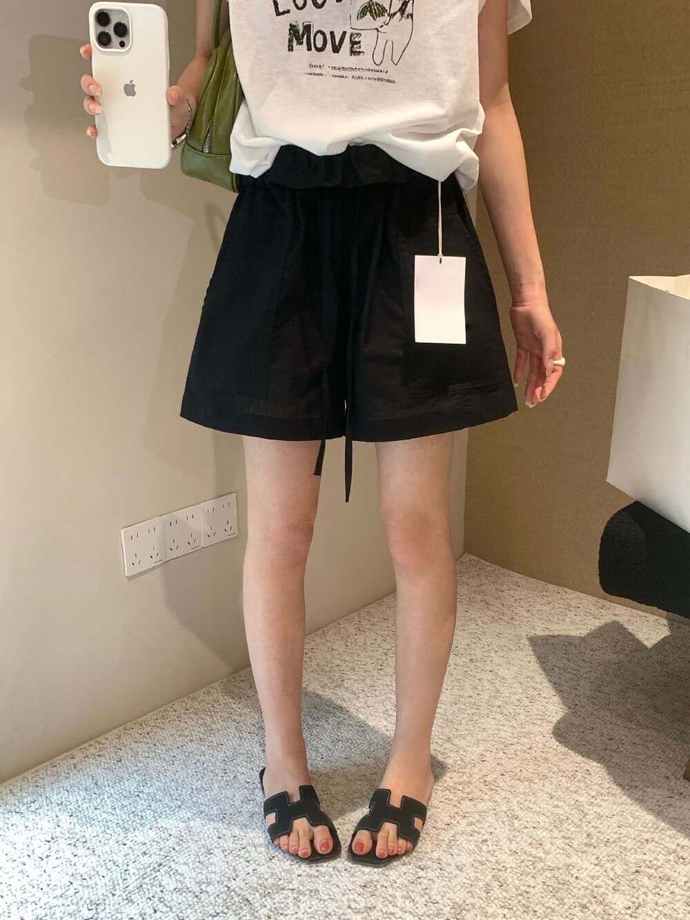 표지 고기 디스플레이 다리 길이 연꽃 잎 허리 마 재료 버전 슬림해 보이는 캐주얼 반바지 상세 이미지 18