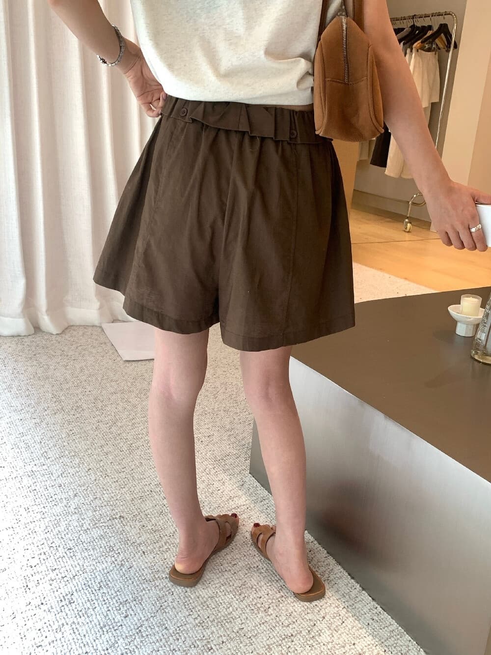 표지 고기 디스플레이 다리 길이 연꽃 잎 허리 마 재료 버전 슬림해 보이는 캐주얼 반바지 상세 이미지 21