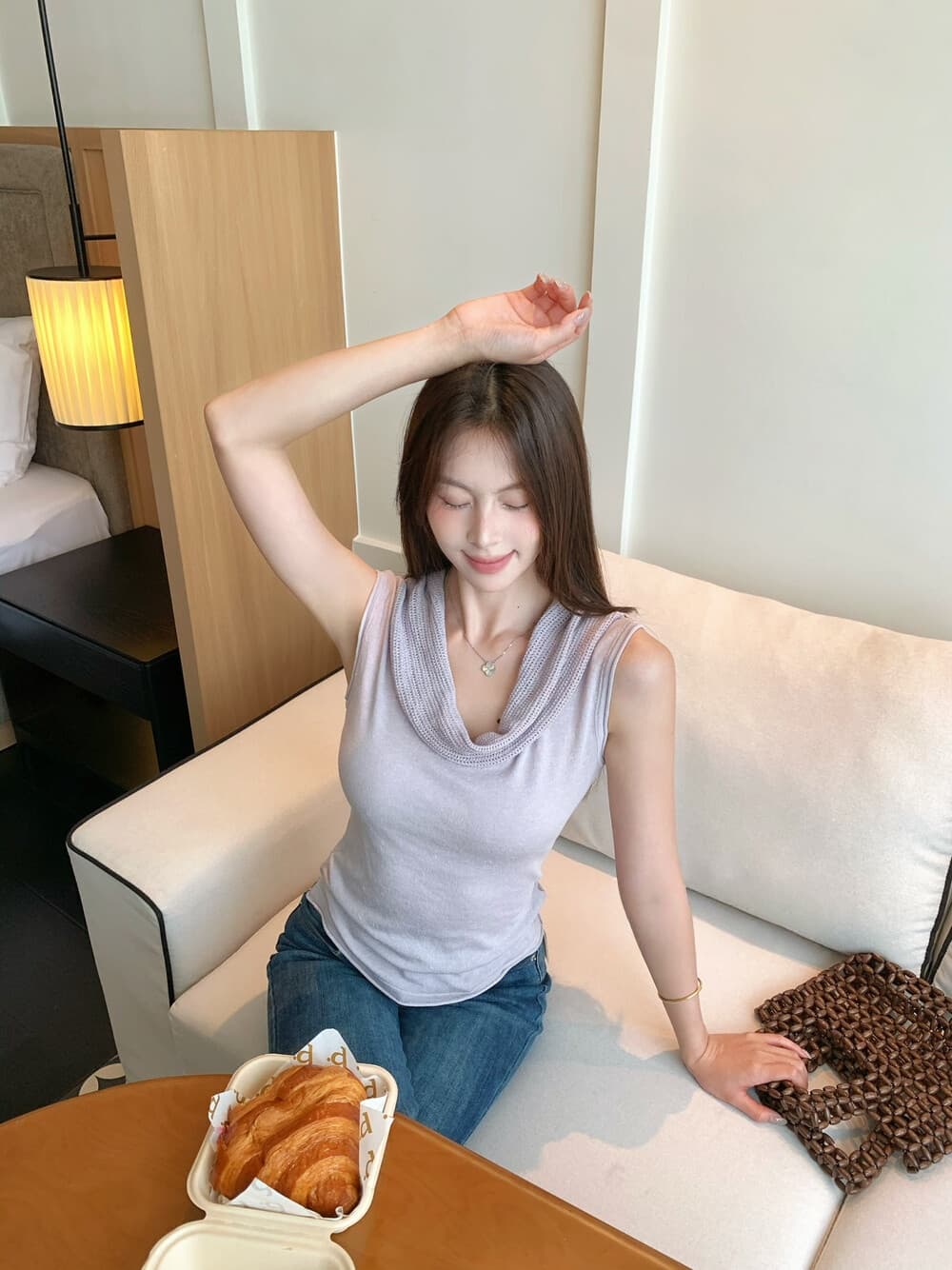 26 여름 켜기 새로운 신선함 여름 제한적 크림 색상 시스템 노크 잘 생긴 부드러운 말뚝 더미 칼라 캐주얼 니트 조끼 상세 이미지 20