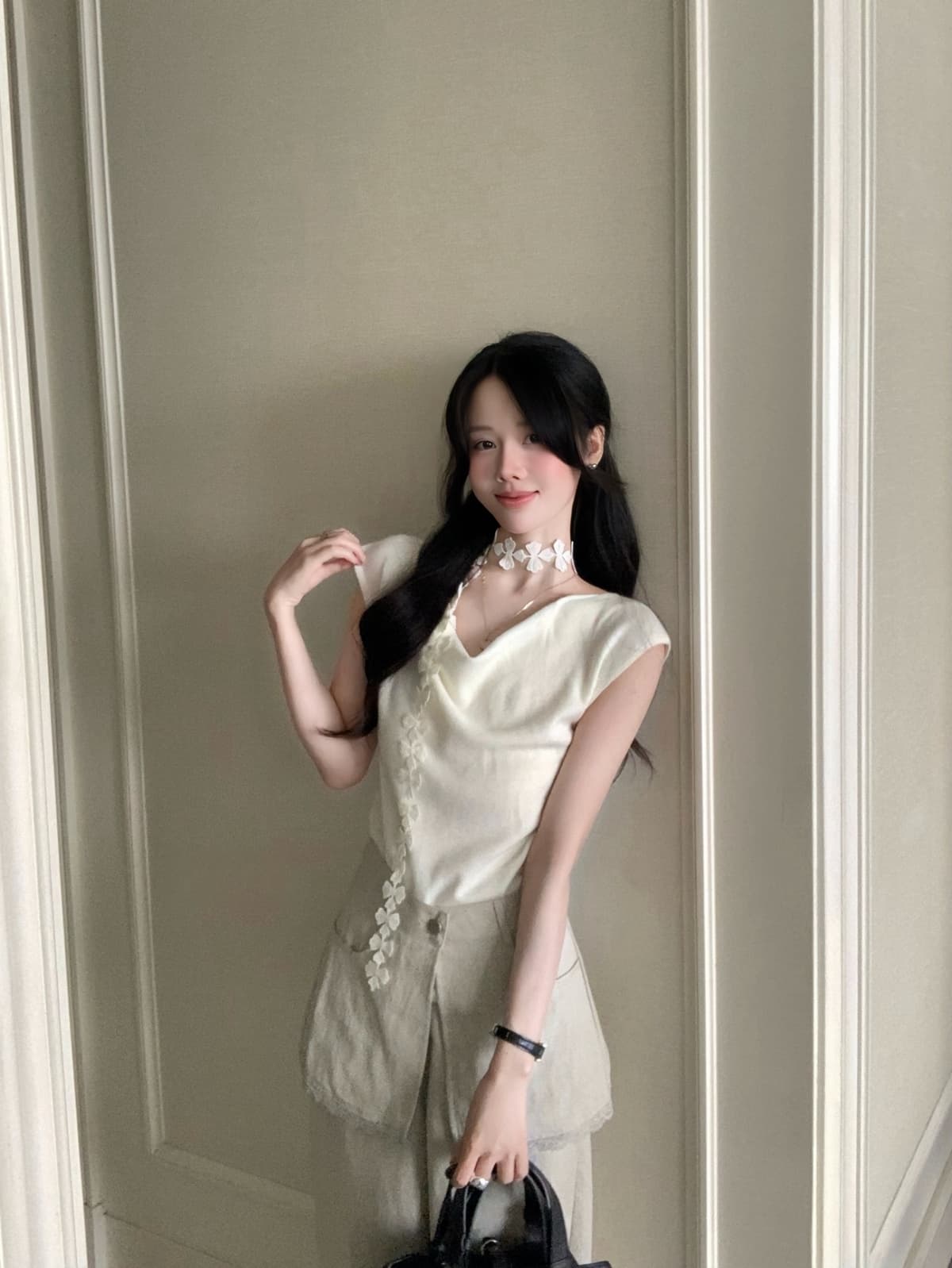 26 여름 켜기 새로운 닫힌 눈 입력 흔들다 칼라 수정 목 라인 3 차원 꽃잎 리본 니트 스웨터 경기 리본 상세 이미지 13