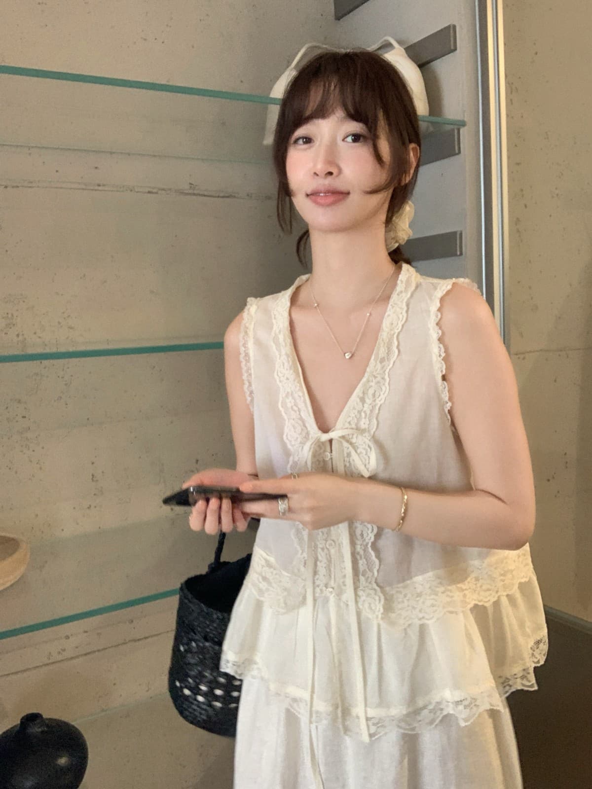 26 년 여름 켜기 새로운 한 표준 레이스 주간 실크 라미 작은 셔츠 상세 이미지 3