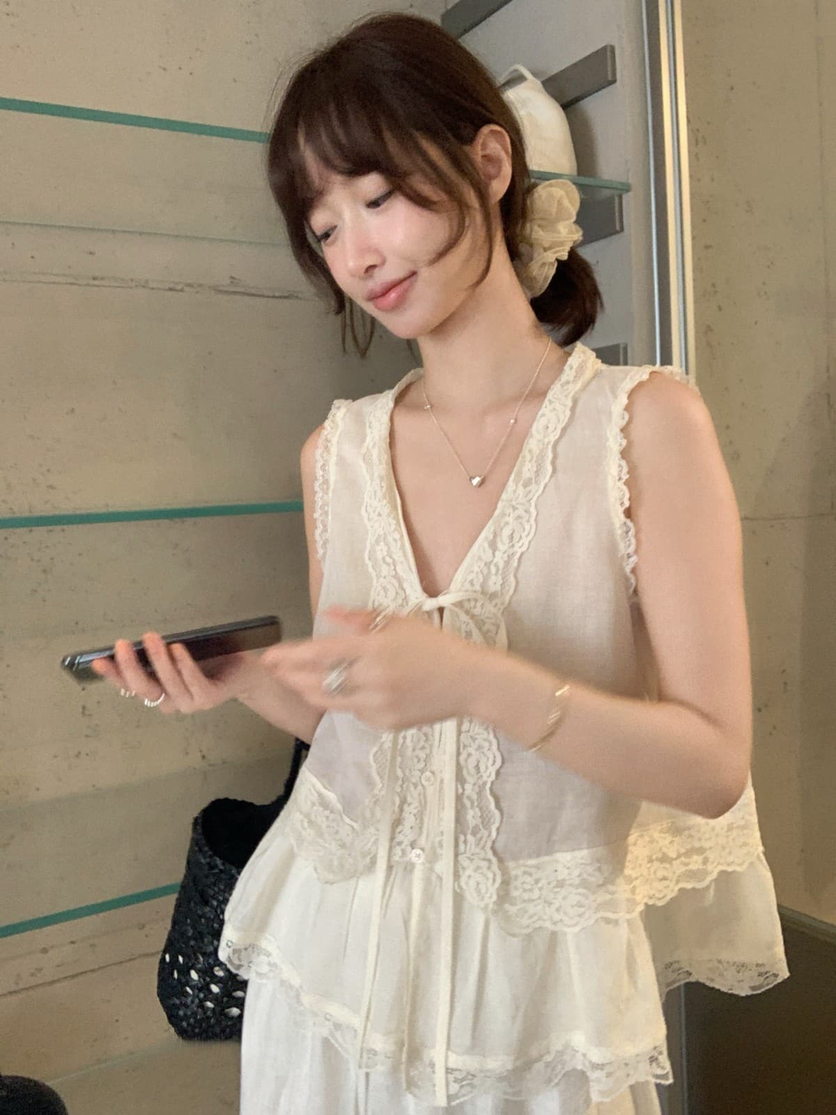 26 년 여름 켜기 새로운 한 표준 레이스 주간 실크 라미 작은 셔츠 상세 이미지 5