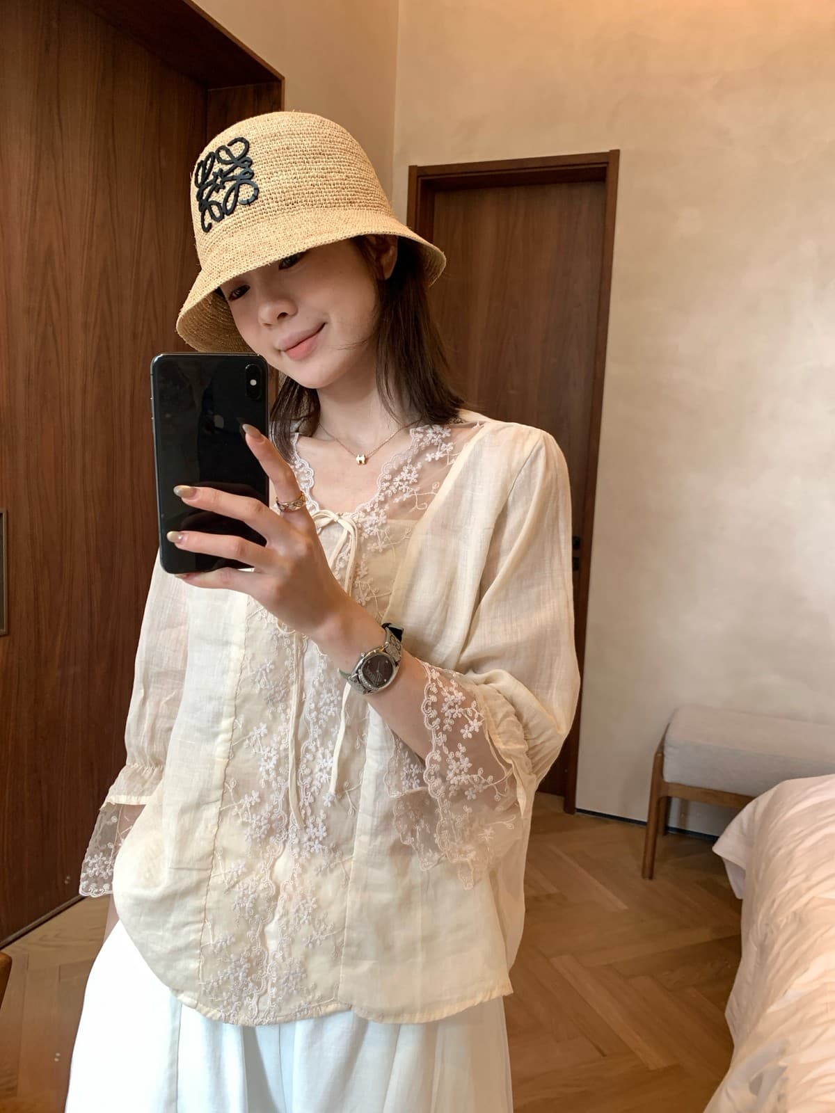 여름 켜기 새로운 한 표준 품격 미니멀리즘 일본식 라미 레이스 조각 레이스업 작은 셔츠 이미지 2
