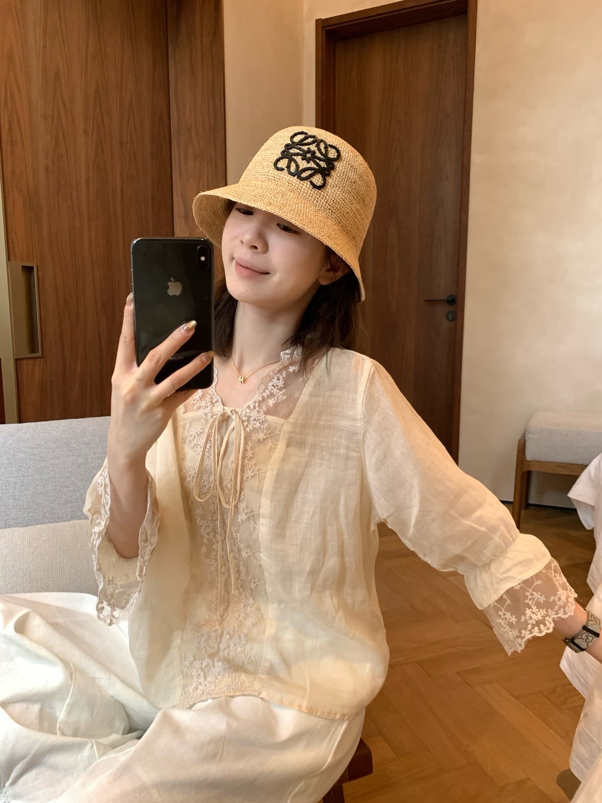 여름 켜기 새로운 한 표준 품격 미니멀리즘 일본식 라미 레이스 조각 레이스업 작은 셔츠 상세 이미지 5