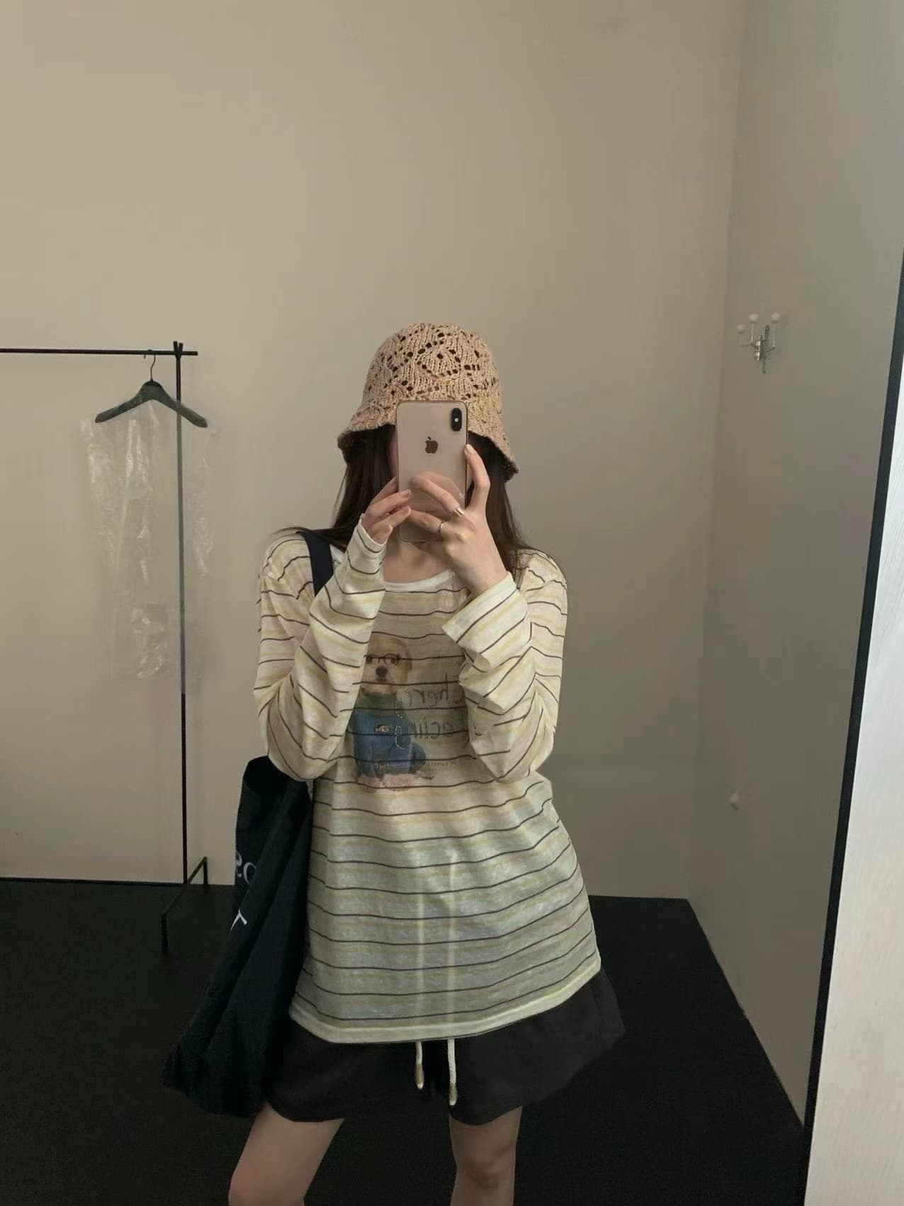 실사 26 여름 켜기 새로운 한 부서 캐주얼 스트라이프 프린트 레이스업 루즈핏 긴팔 티셔츠 상세 이미지 2