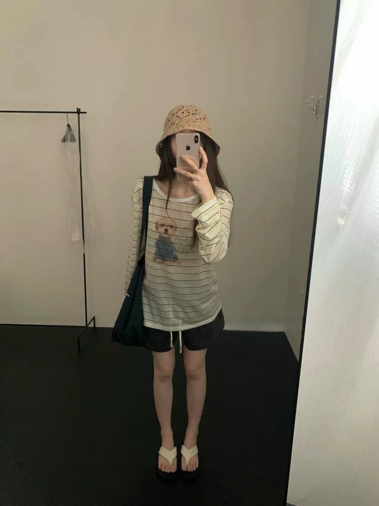 실사 26 여름 켜기 새로운 한 부서 캐주얼 스트라이프 프린트 레이스업 루즈핏 긴팔 티셔츠 상세 이미지 4