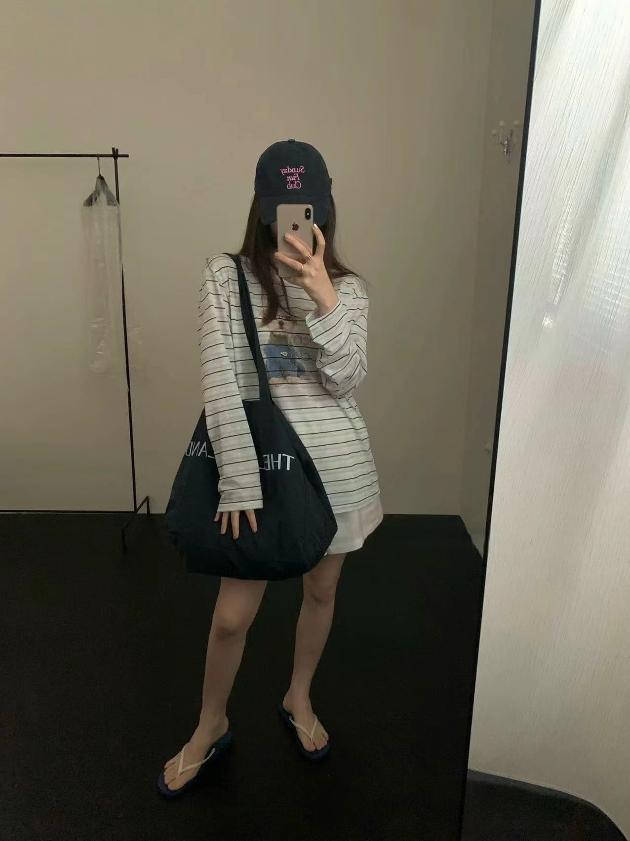 실사 26 여름 켜기 새로운 한 부서 캐주얼 스트라이프 프린트 레이스업 루즈핏 긴팔 티셔츠 상세 이미지 6