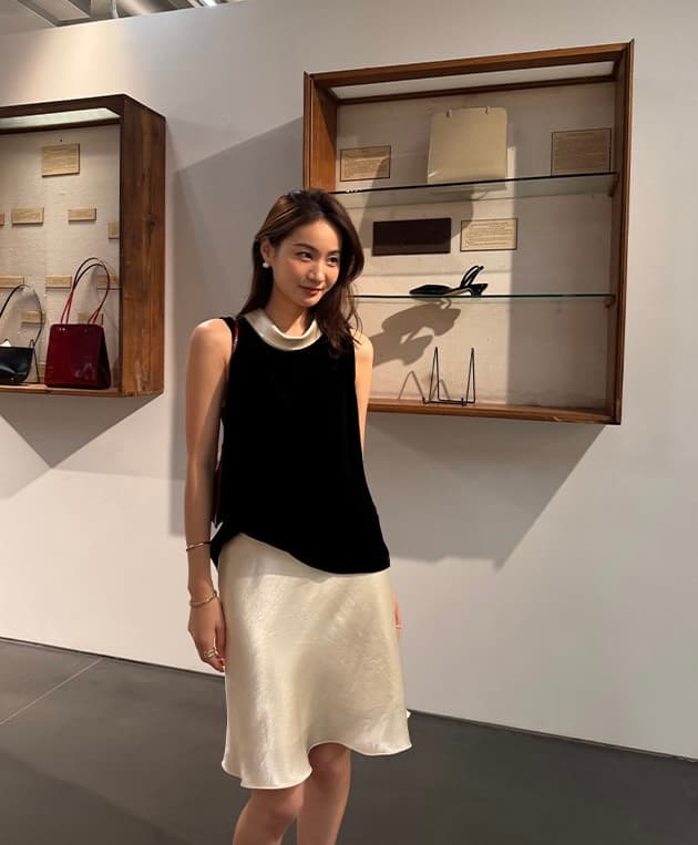 26 여름 켜기 새로운 프랑스식 패치워크 색상 칼라 조끼 우아함 인어 꼬리 반신 스커트 투피스 세트 세트 이미지 4