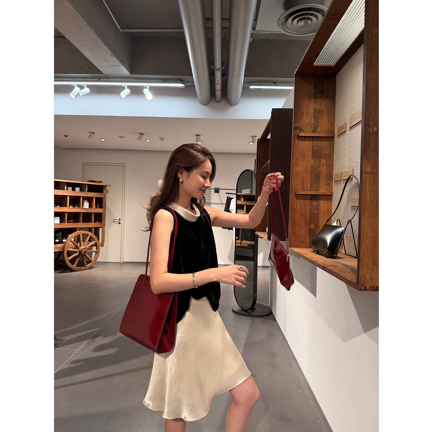 26 여름 켜기 새로운 프랑스식 패치워크 색상 칼라 조끼 우아함 인어 꼬리 반신 스커트 투피스 세트 세트 상세 이미지 2
