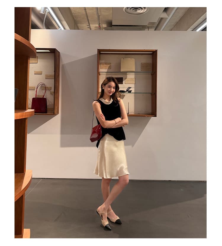 26 여름 켜기 새로운 프랑스식 패치워크 색상 칼라 조끼 우아함 인어 꼬리 반신 스커트 투피스 세트 세트 상세 이미지 10