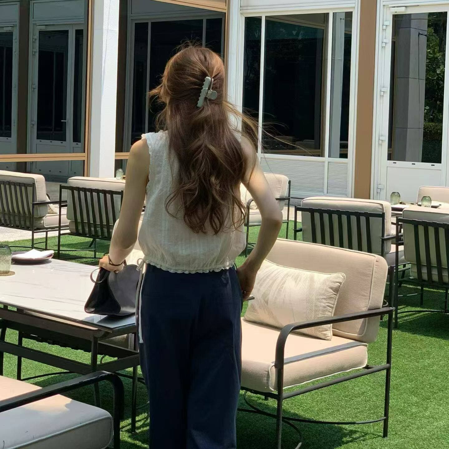 한국 프랑스식 레트로 달콤함 레이스 쇼트 스타일 민소매 슬림해 보이는 다용도 조끼 이미지 5