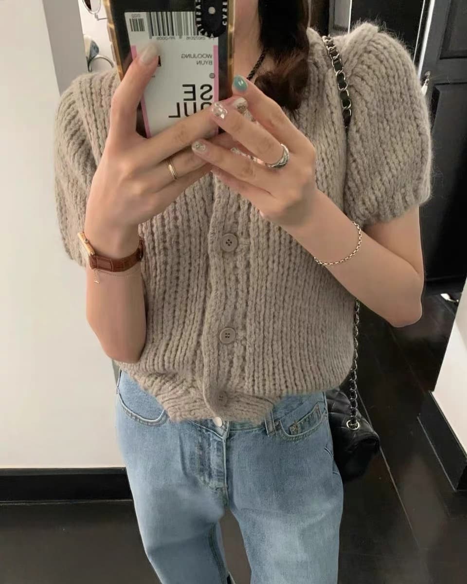 26 이른 가을 켜기 새로운 한 부서 디자이너 섹션 달콤함 연령 감소 질감 작은 대중 쇼트 스타일 니트 오픈 가디건 여성 이미지 3