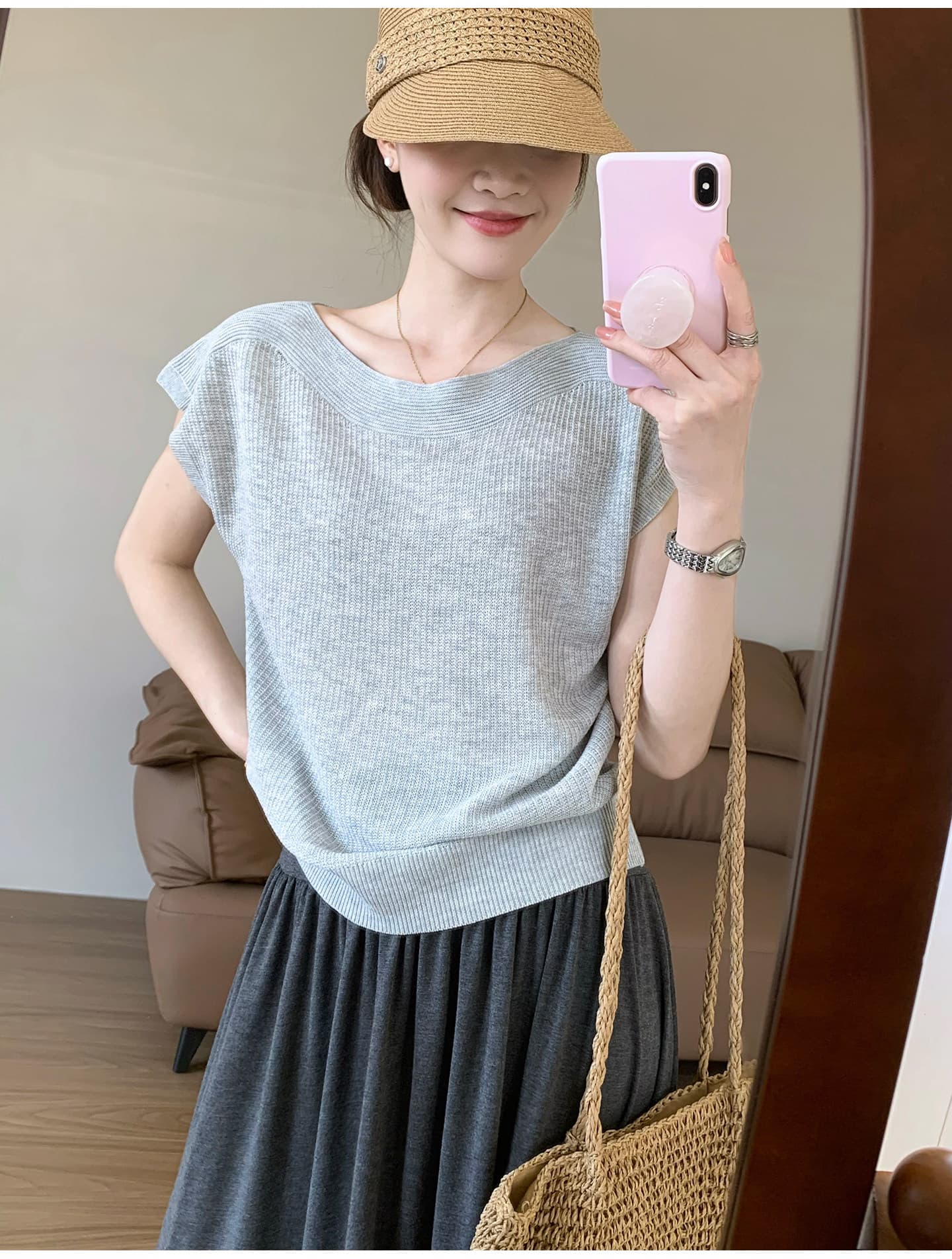 여름 켜기 새로운 미니멀리즘 일상 출퇴근 작은 날다 소매 루즈핏 품격 니트 스웨터 상세 이미지 42
