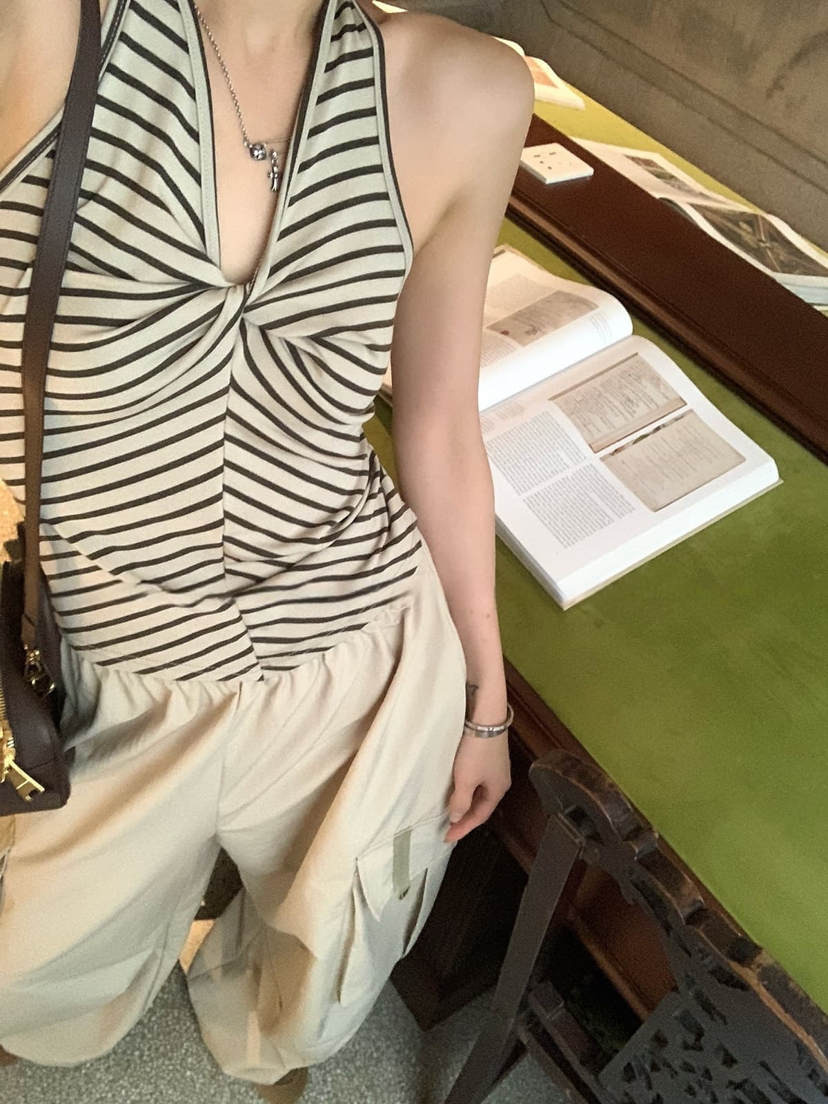 여름 켜기 새로운 다용도 유물 한 부서 디자인 센스 비틀림 스트라이프 행침 목 조끼 상세 이미지 10