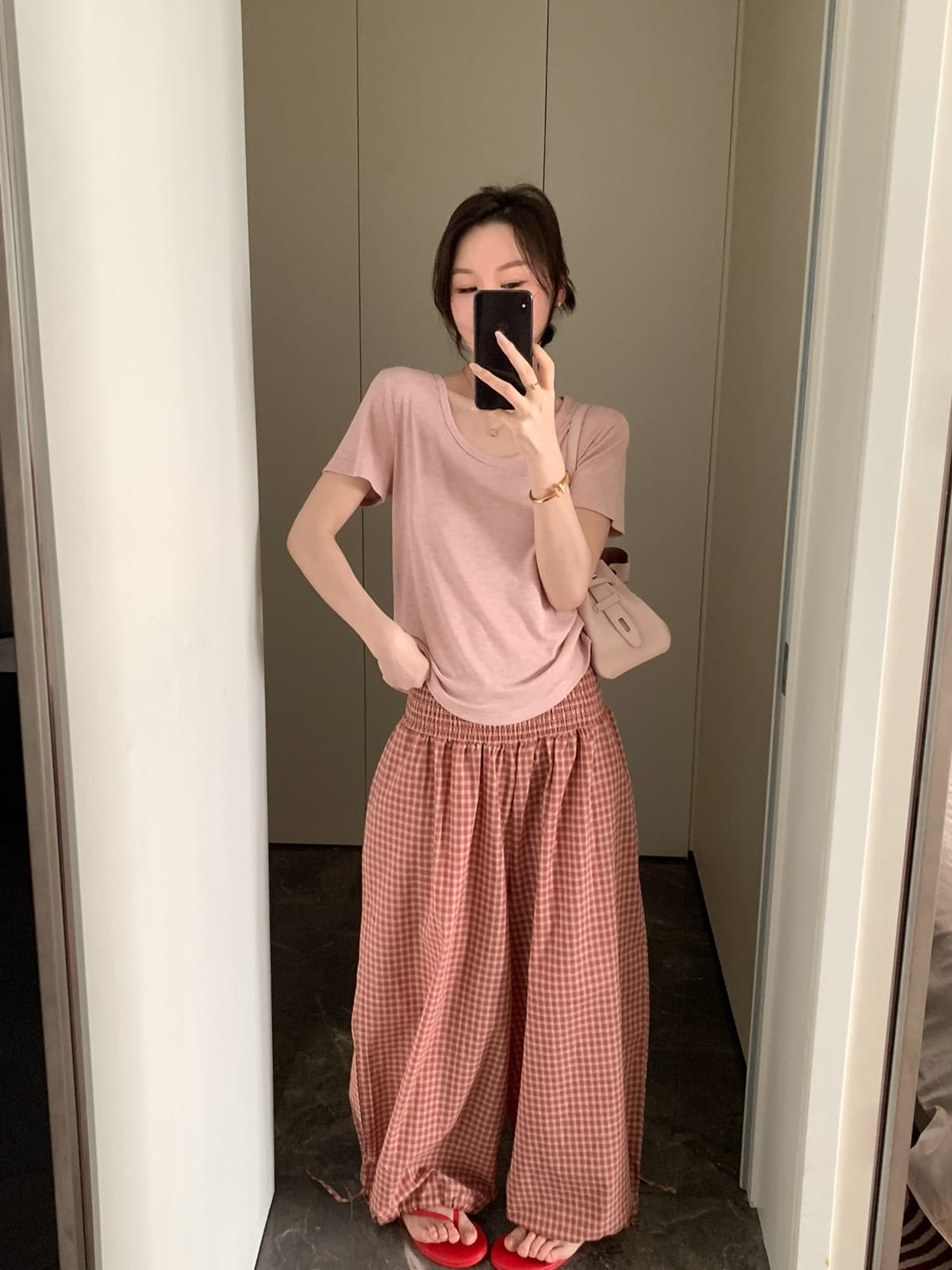 26 년 여름 켜기 새로운 한 부서 체크무늬 프랑스식 펌프 로프 폐회 캐주얼 바지 상세 이미지 13