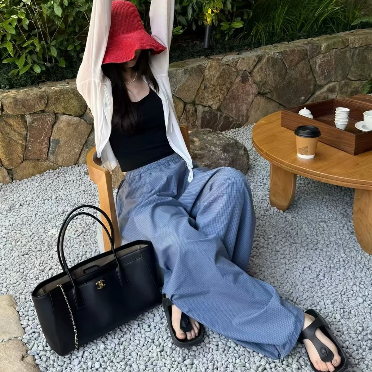2026 여름 업로드 느긋한 허리밴드 디자인 센스 플리츠 작은 격자 모통이 칼 와이드 레깅스 바지 이미지 6