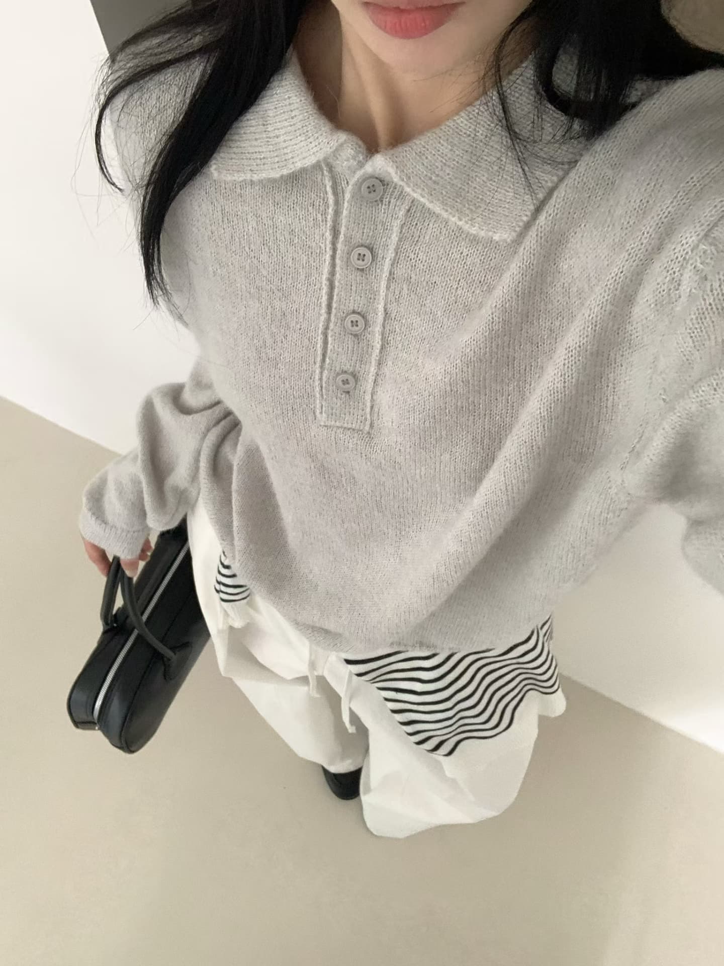 실사 가을 켜기 새로운 한국 부드러운 단색 POLO 칼라 긴팔 니트 스웨터 여성 상세 이미지 33
