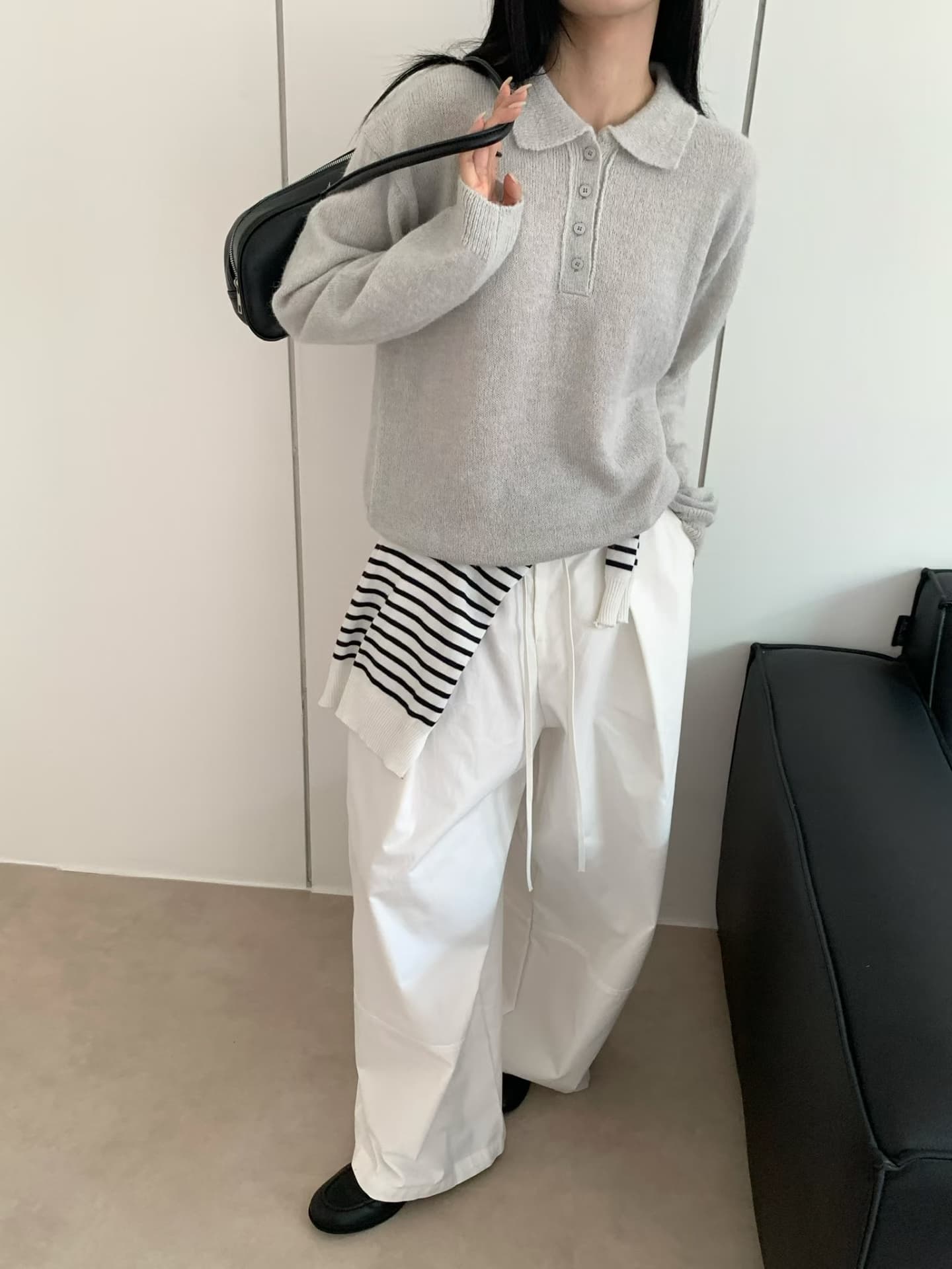 실사 가을 켜기 새로운 한국 부드러운 단색 POLO 칼라 긴팔 니트 스웨터 여성 상세 이미지 50