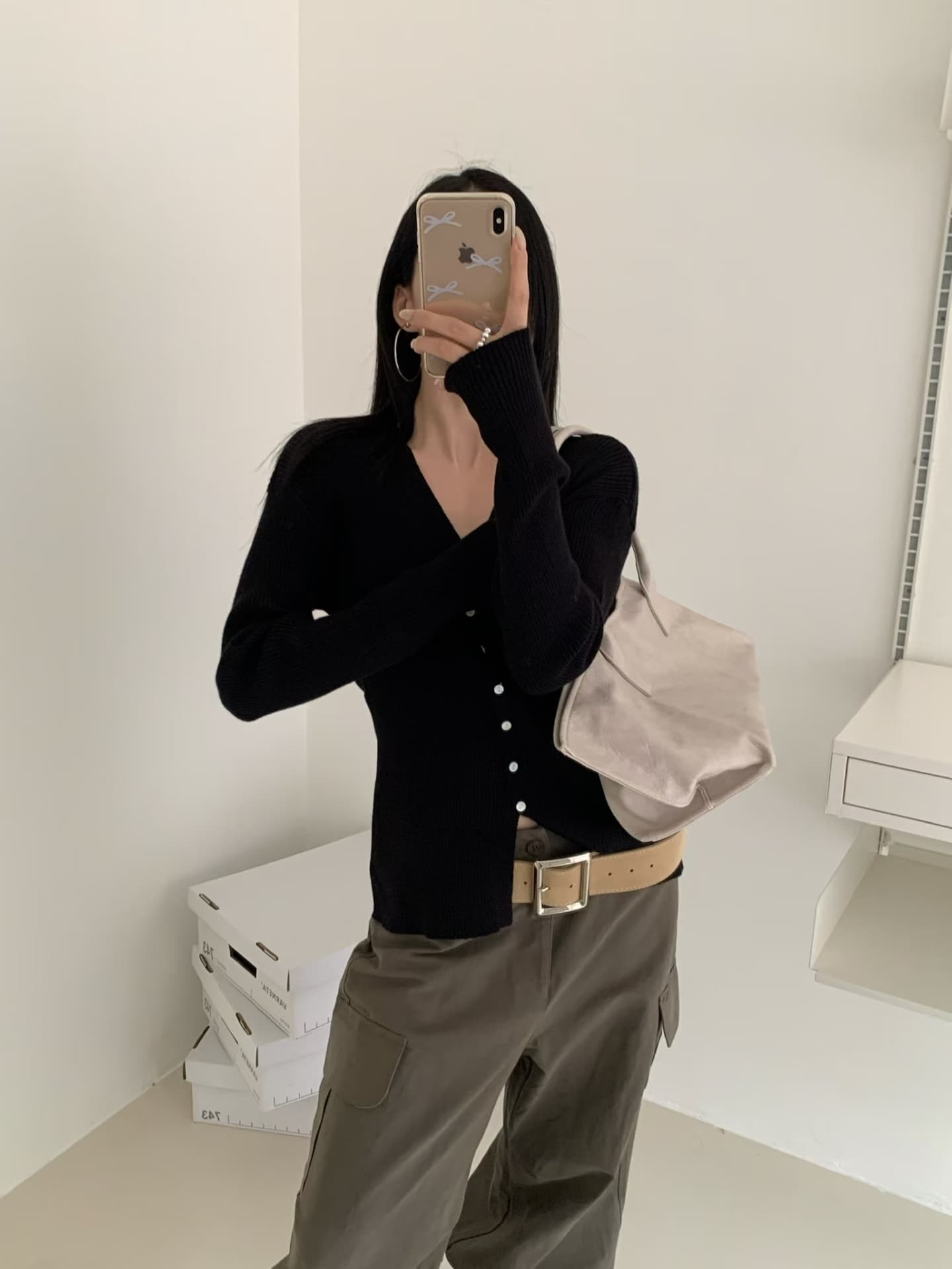 실사 가을 켜기 새로운 디자인 센스 V넥 니트 오픈 가디건 몸매 가꾸기 긴팔 스택 착용 스웨터 작은 외투 상세 이미지 6