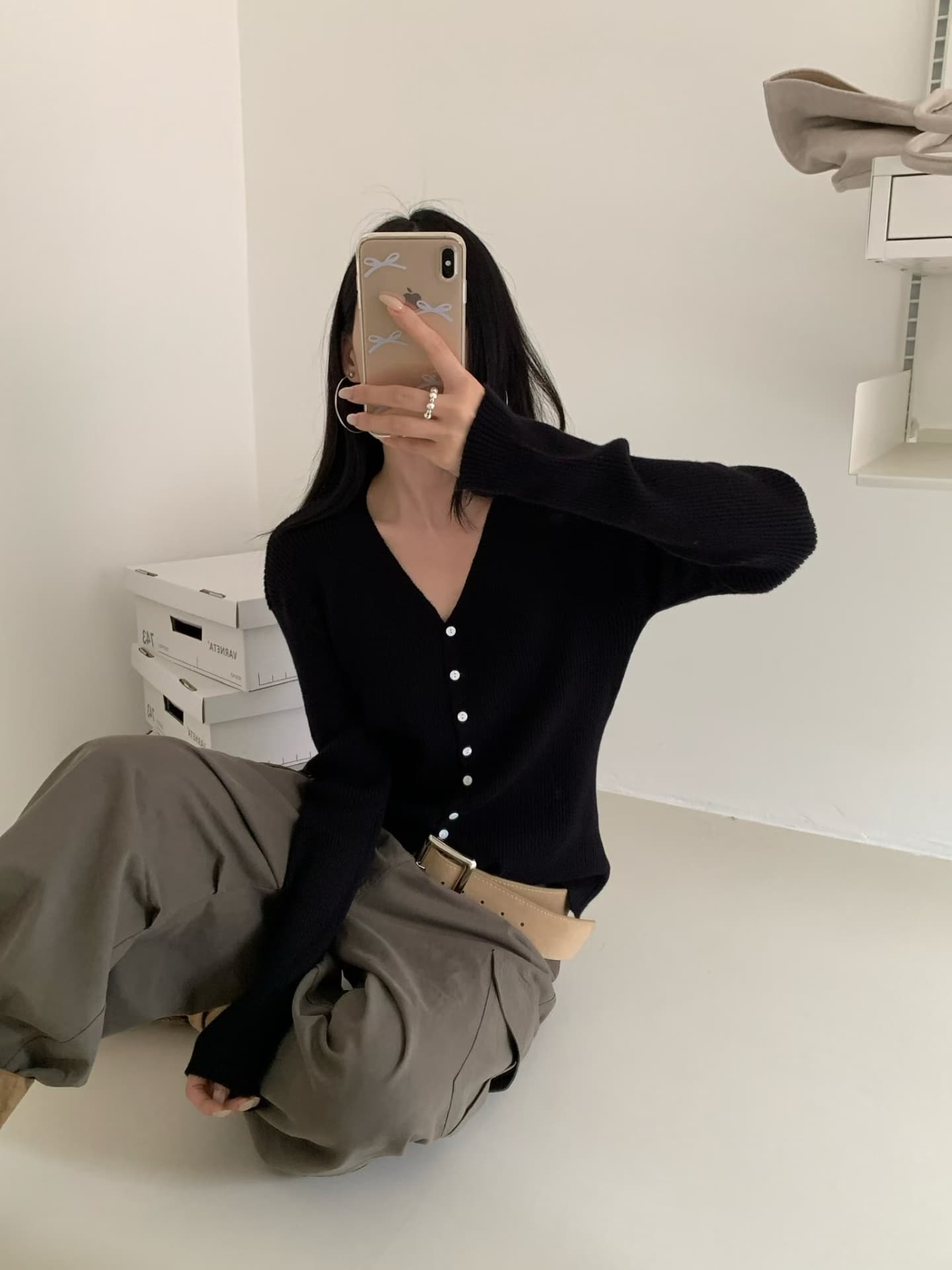 실사 가을 켜기 새로운 디자인 센스 V넥 니트 오픈 가디건 몸매 가꾸기 긴팔 스택 착용 스웨터 작은 외투 상세 이미지 7