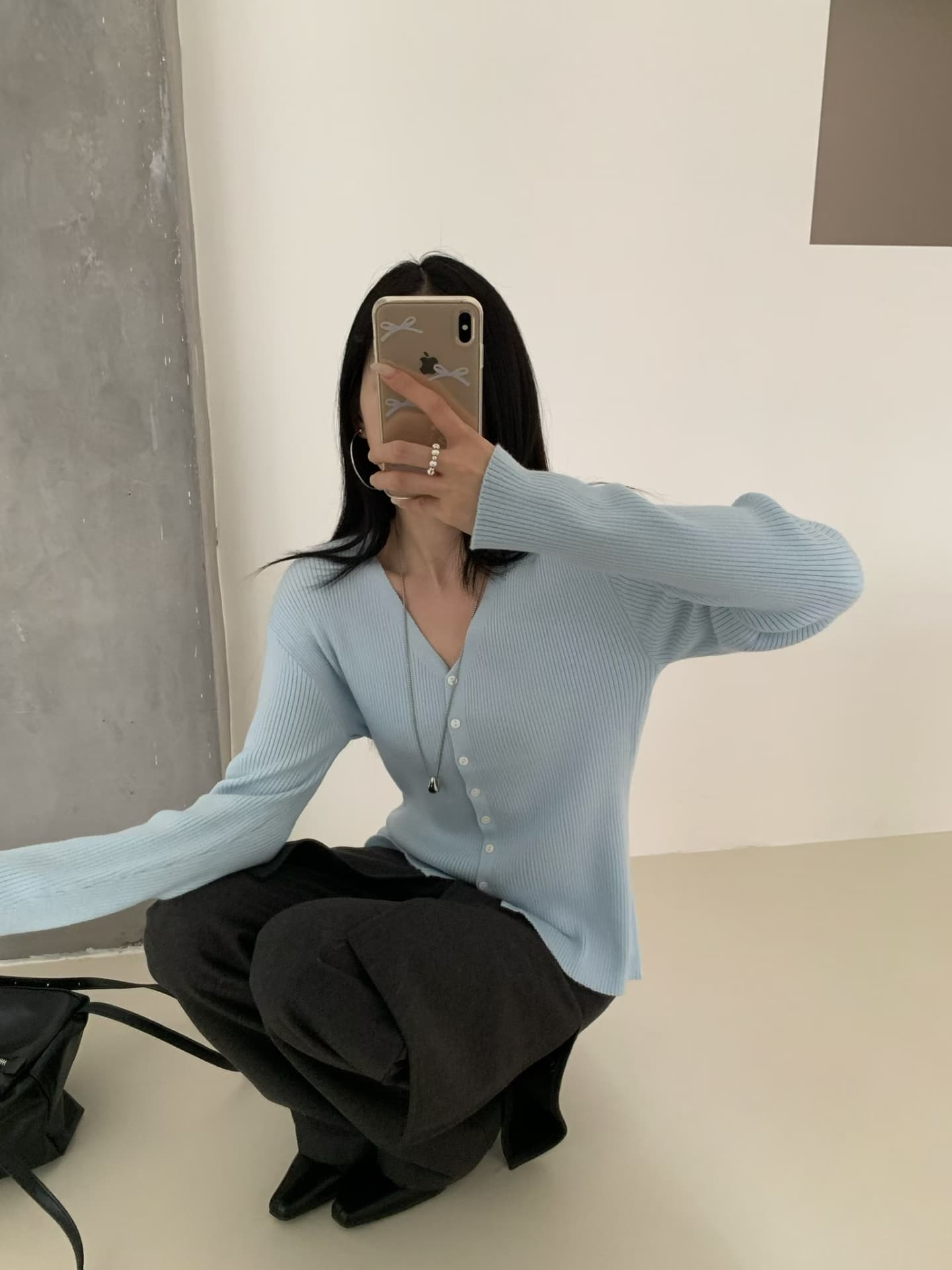 실사 가을 켜기 새로운 디자인 센스 V넥 니트 오픈 가디건 몸매 가꾸기 긴팔 스택 착용 스웨터 작은 외투 상세 이미지 15