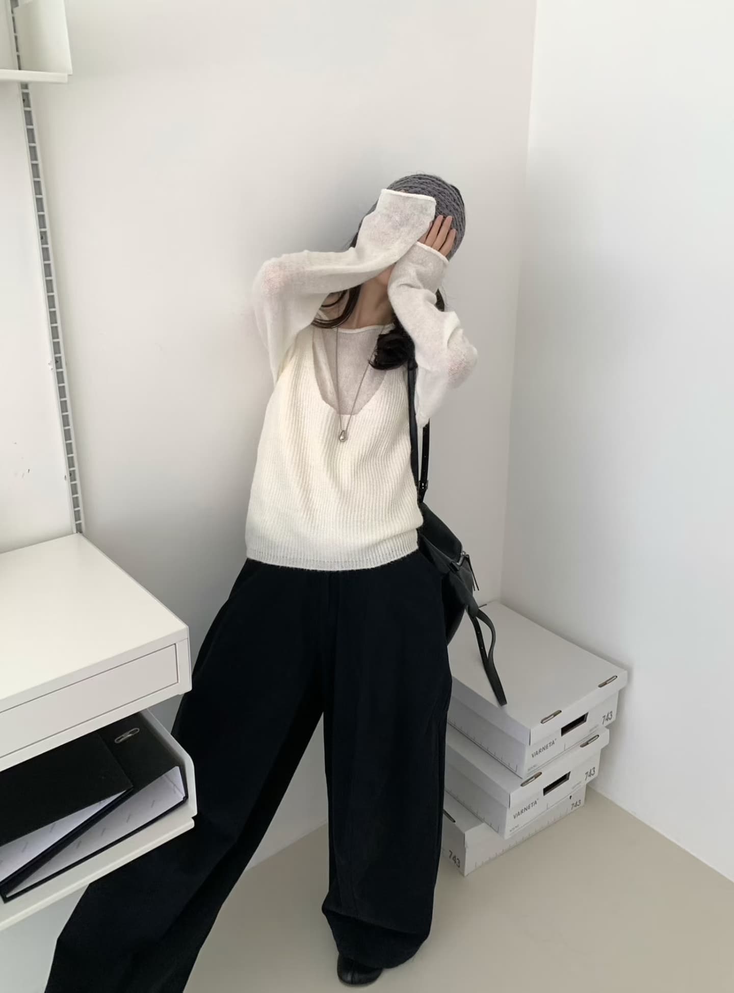 실사 26 가을 켜기 새로운 한 부서 투피스 세트 새로운 루즈핏 단색 니트 스웨터 조끼 상세 이미지 18