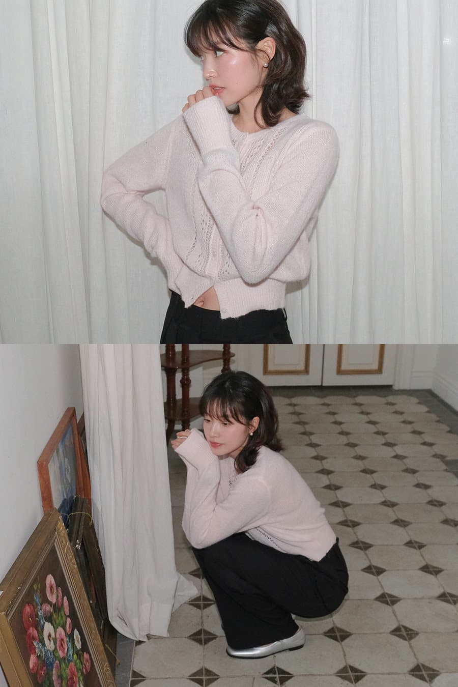 2026 가을 켜기 새로운 패션 다용도 달콤함 소녀 라운드 넥 긴팔 싱글 줄 버튼 얇은 스타일 여성 털 스웨터 쇼트 스타일 상세 이미지 5