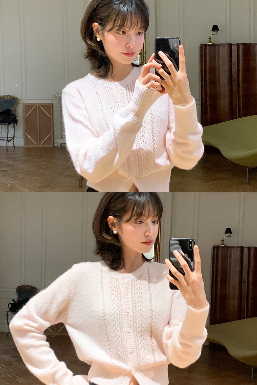 2026 가을 켜기 새로운 패션 다용도 달콤함 소녀 라운드 넥 긴팔 싱글 줄 버튼 얇은 스타일 여성 털 스웨터 쇼트 스타일 상세 이미지 8