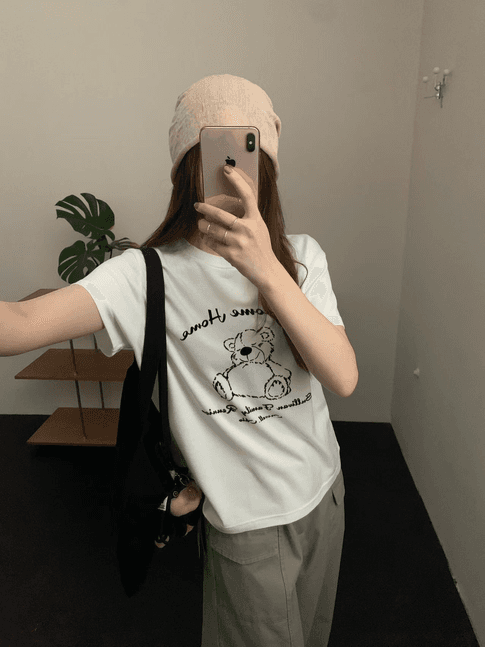 실사 2026 가을 켜기 새로운 아메리칸 레트로 알파벳 프린트 패턴 Chic 로드 중 기초 라운드 넥 반팔 티셔츠 이미지 3