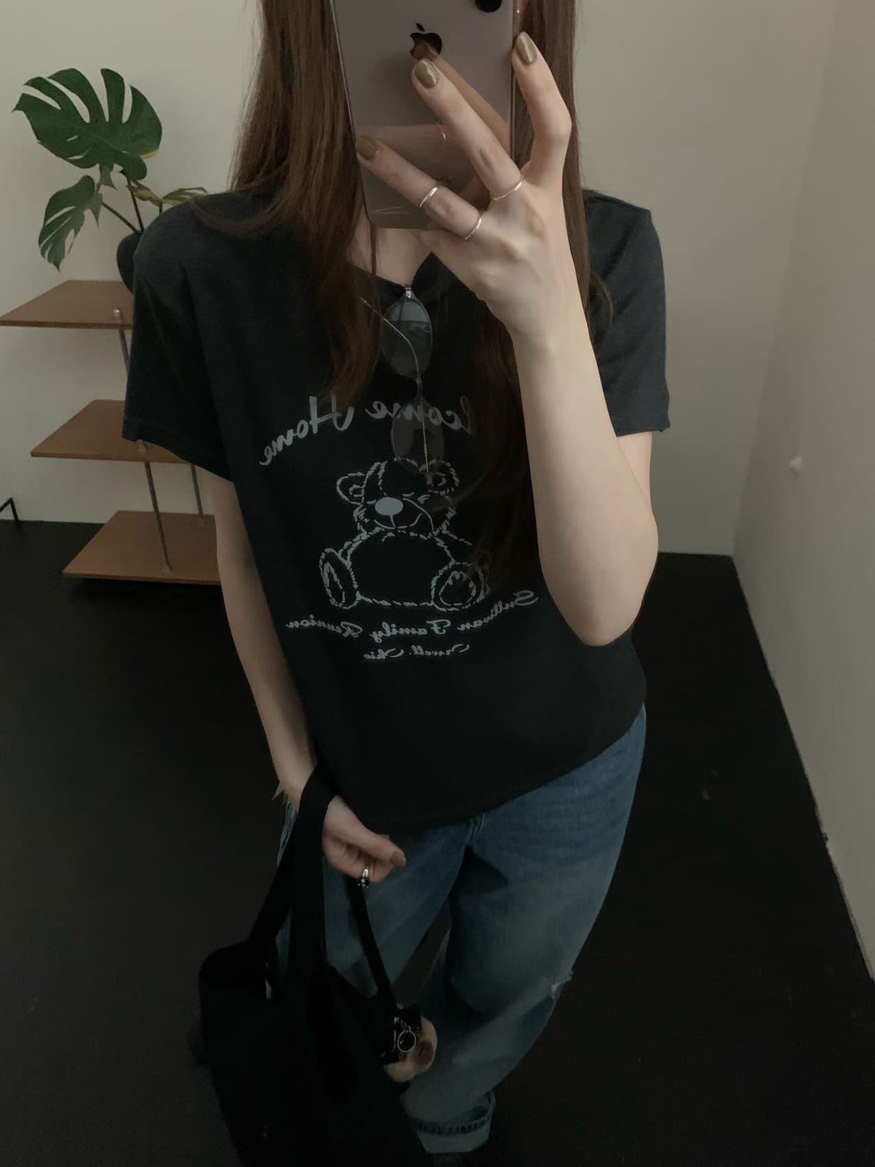 실사 2026 가을 켜기 새로운 아메리칸 레트로 알파벳 프린트 패턴 Chic 로드 중 기초 라운드 넥 반팔 티셔츠 상세 이미지 9