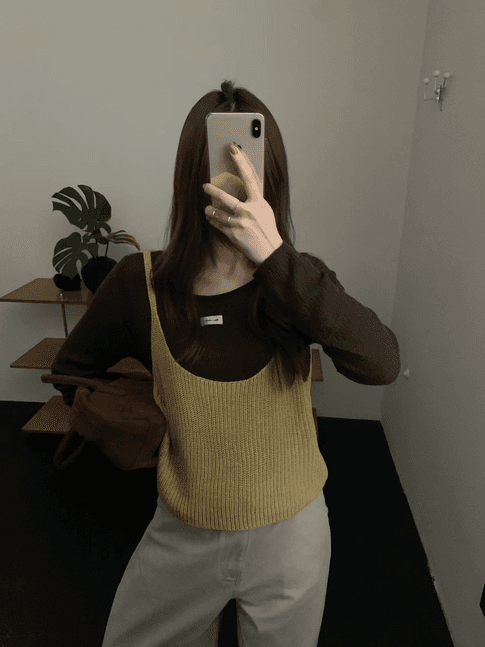 실사 26 년 가을 켜기 새로운 한 부서 라운드 넥 단색 캐주얼 니트 스웨터 캐미솔 투피스 세트 세트 이미지 3