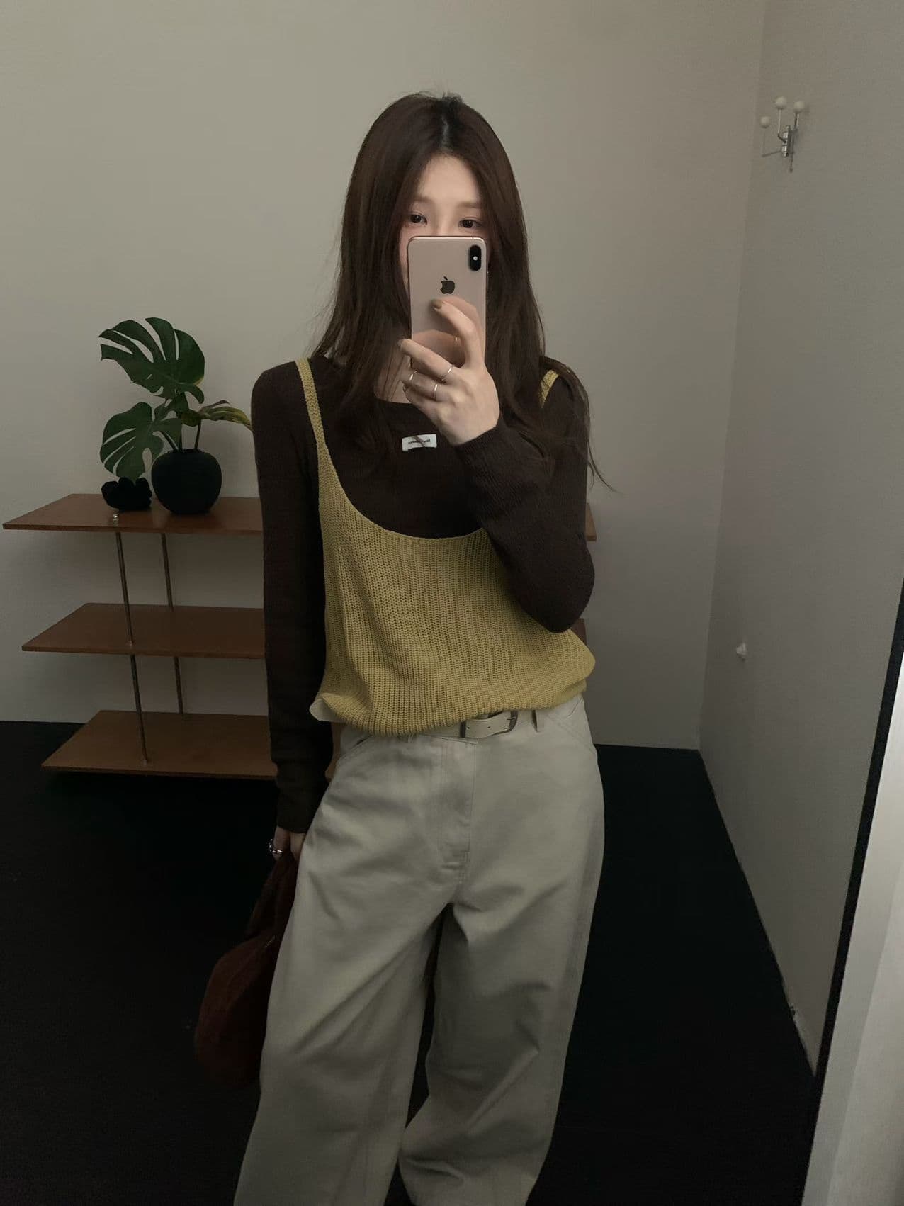 실사 26 년 가을 켜기 새로운 한 부서 라운드 넥 단색 캐주얼 니트 스웨터 캐미솔 투피스 세트 세트 상세 이미지 3
