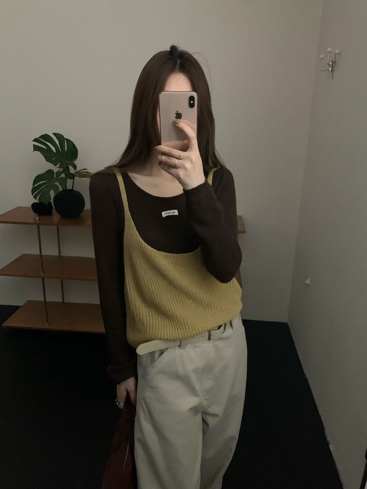 실사 26 년 가을 켜기 새로운 한 부서 라운드 넥 단색 캐주얼 니트 스웨터 캐미솔 투피스 세트 세트 상세 이미지 4